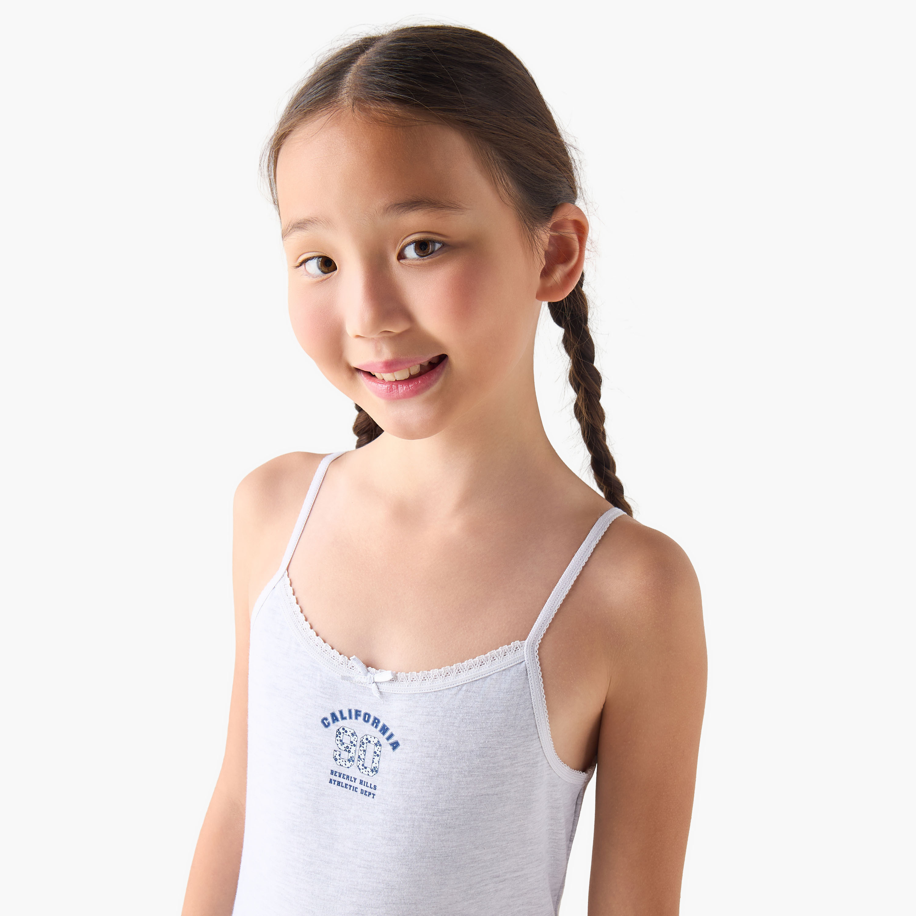 Pack of 3 Juniors Cotton Round Neck Camisole with Print and Bow Detail-girls-clothing-innerwear-vests-image-6