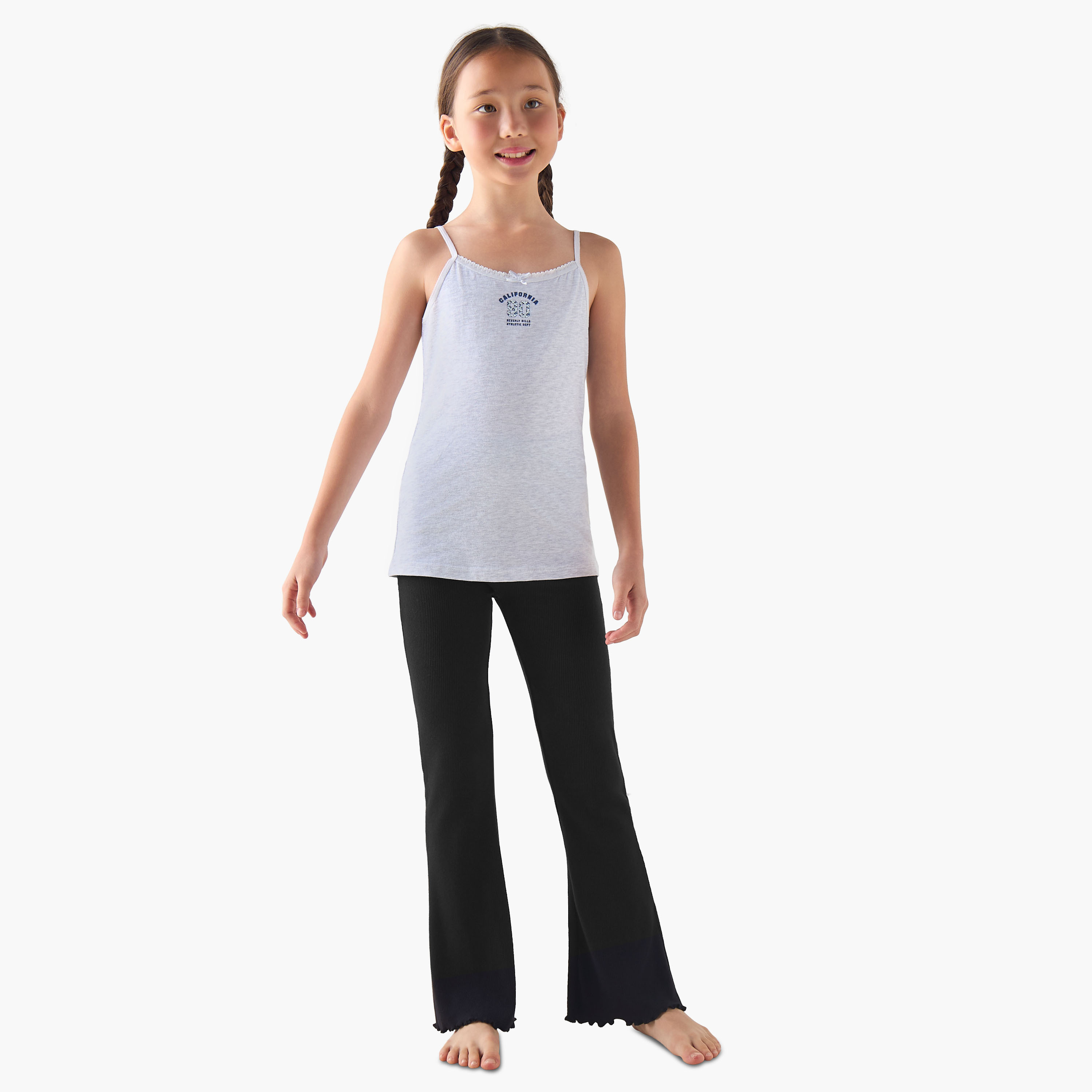 Pack of 3 Juniors Cotton Round Neck Camisole with Print and Bow Detail-girls-clothing-innerwear-vests-image-8