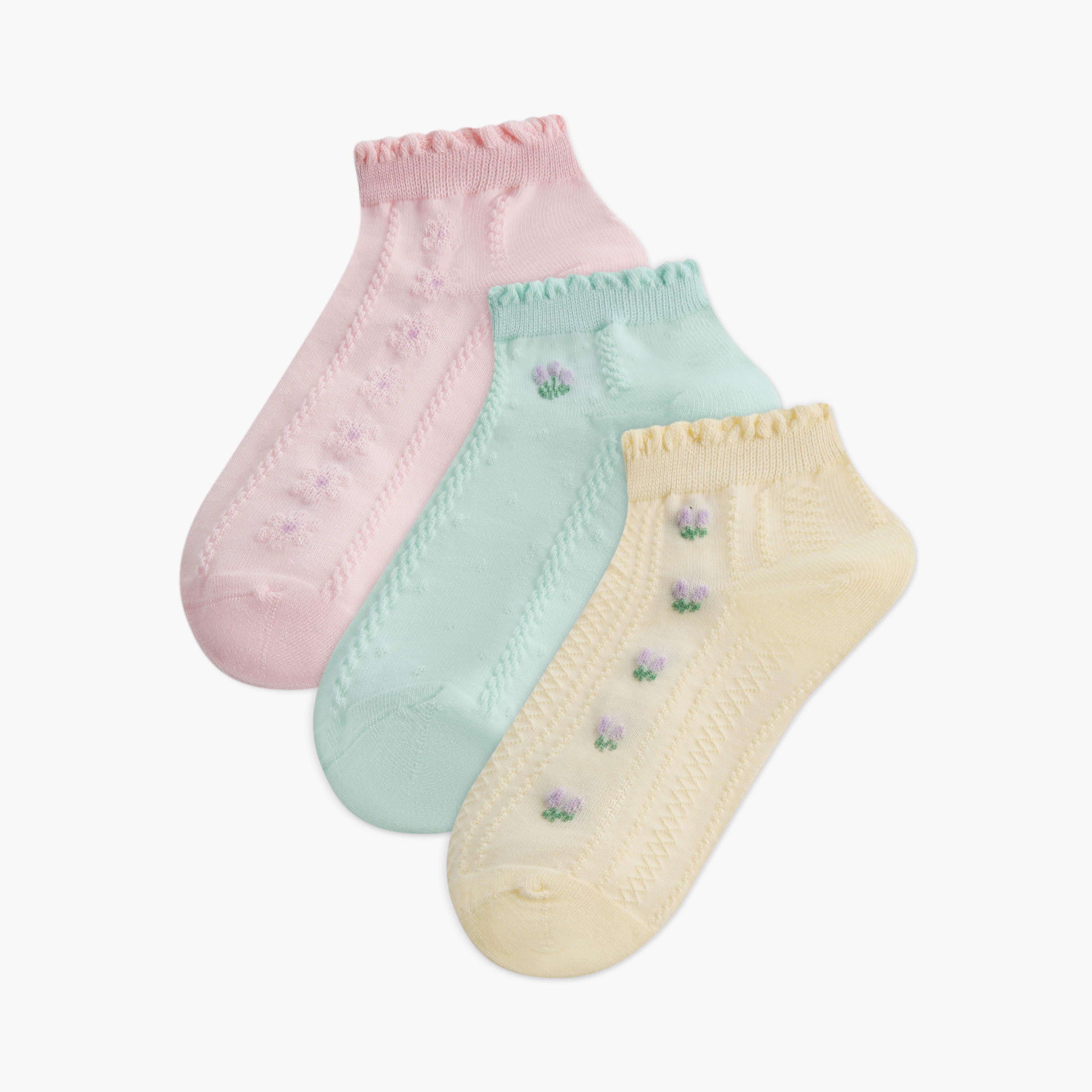 Pack of 2 Juniors Baby Girls Socks Ankle Length with Floral Texture-baby-girls-accessories-socks-image-1