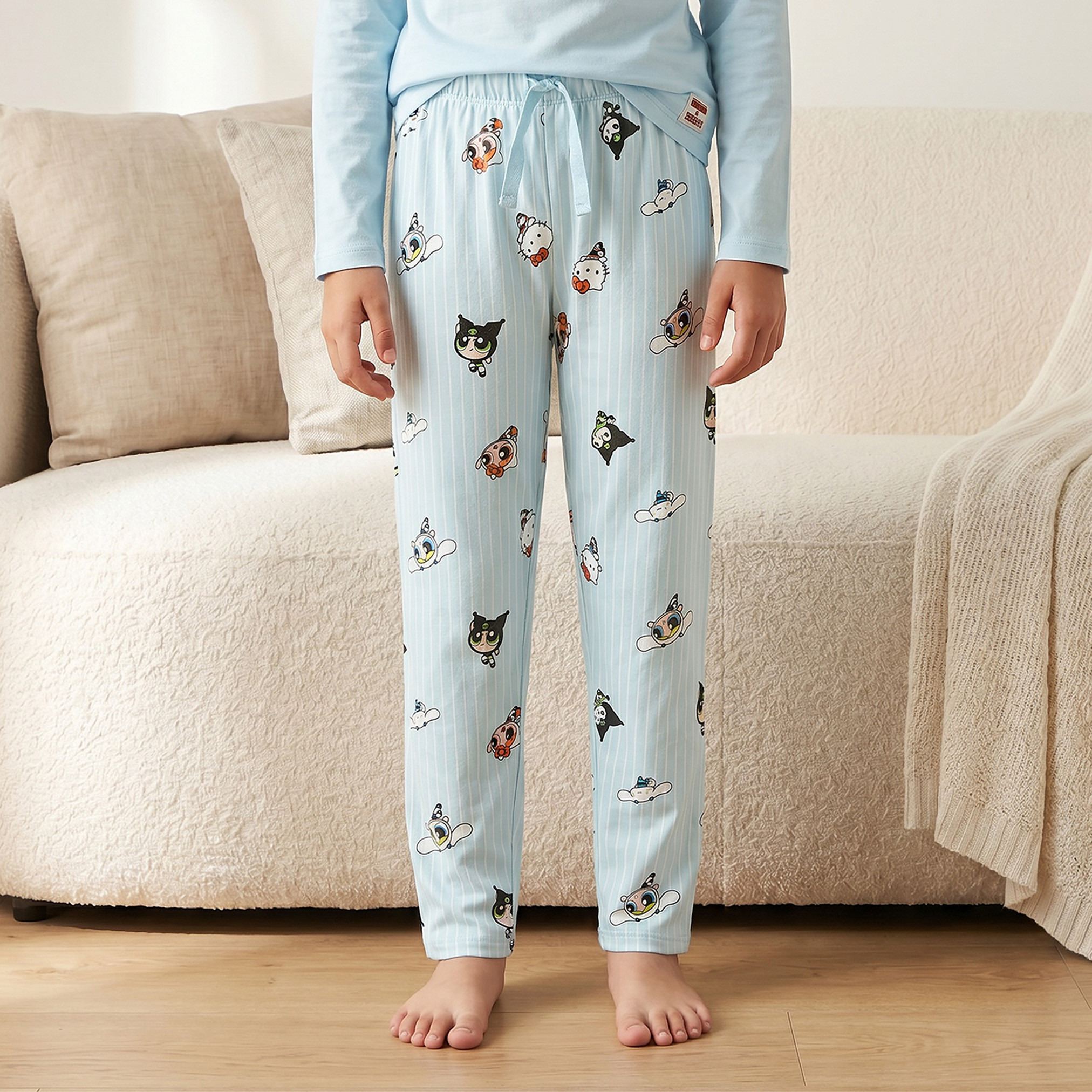Sanrio Cotton Crew Neck Long Sleeves Pyjama Set with Hello Kitty Print-girls-clothing-nightwear-image-3