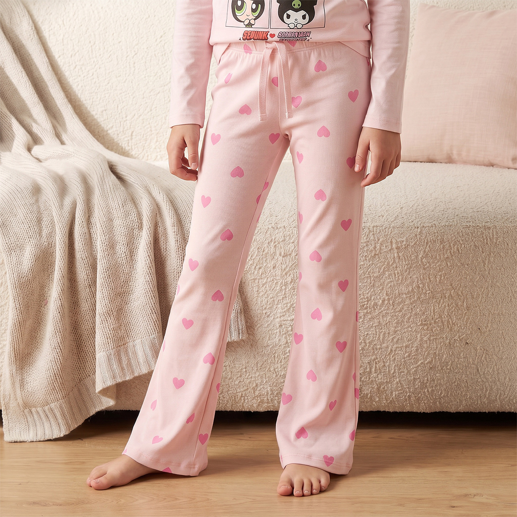 طقم بيجاما قطن بياقة مستديرة وأكمام طويلة وطبعات فتيات القوة من سانريو-girls-clothing-nightwear-image-3