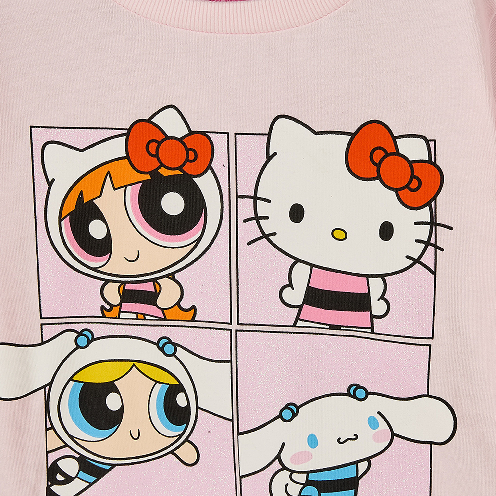 طقم بيجاما قطن بياقة مستديرة وأكمام طويلة وطبعات فتيات القوة من سانريو-girls-clothing-nightwear-image-5