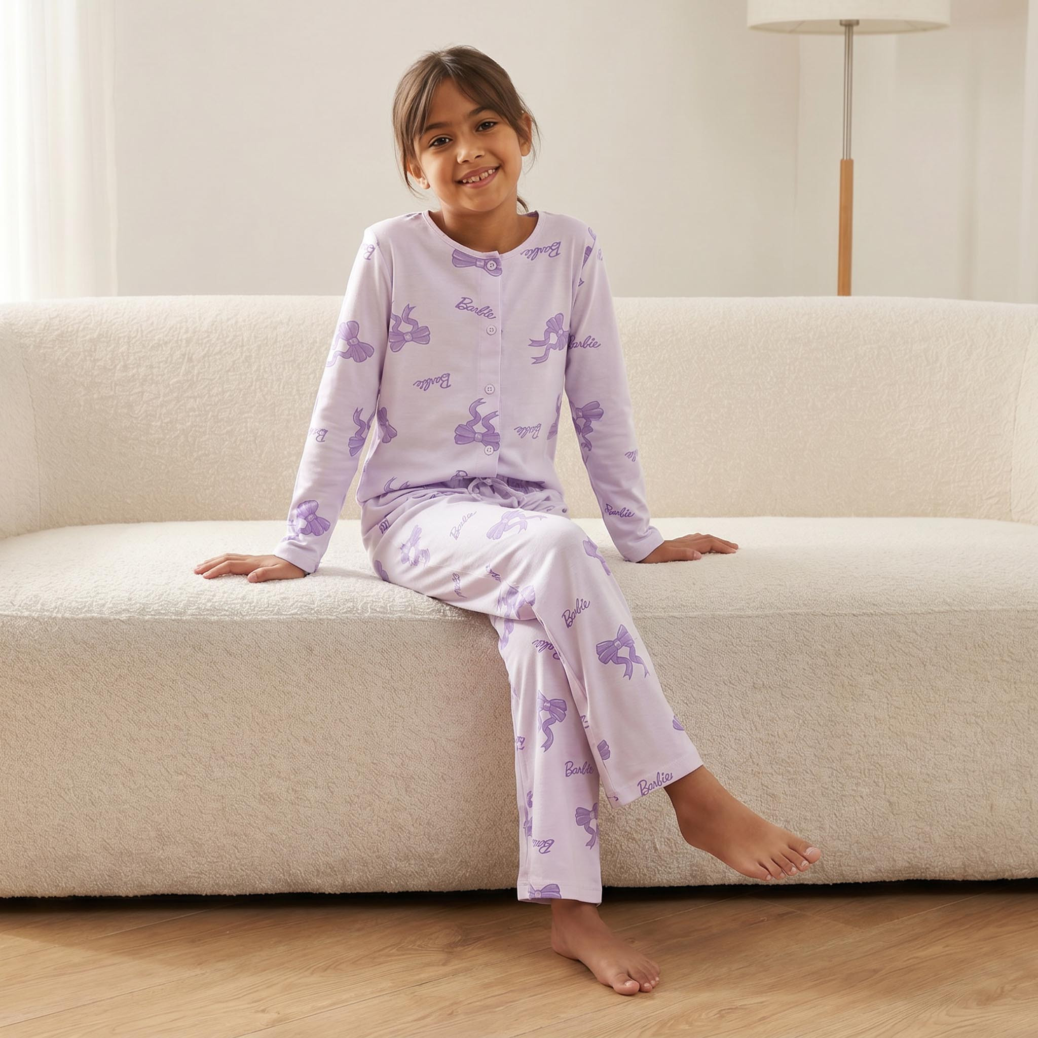 طقم 2 بيجاما قطن بياقة مستديرة وطبعات باربي-girls-clothing-nightwear-image-10