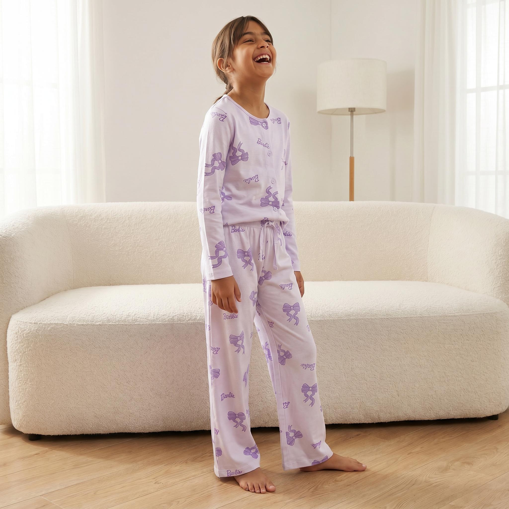 طقم 2 بيجاما قطن بياقة مستديرة وطبعات باربي-girls-clothing-nightwear-image-3