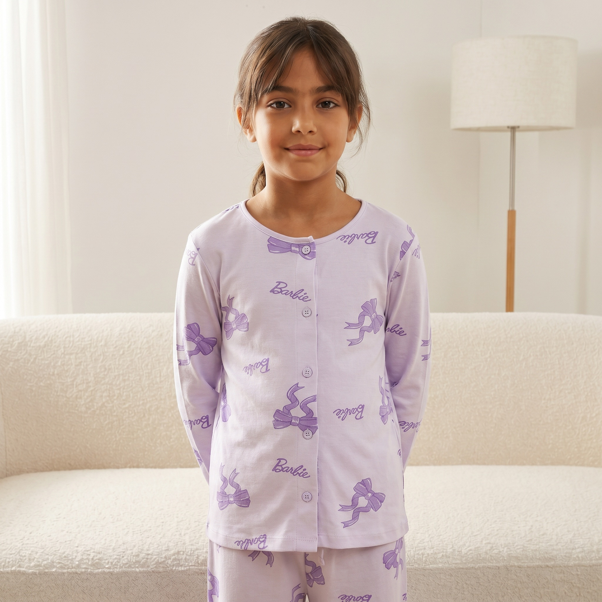 طقم 2 بيجاما قطن بياقة مستديرة وطبعات باربي-girls-clothing-nightwear-image-4