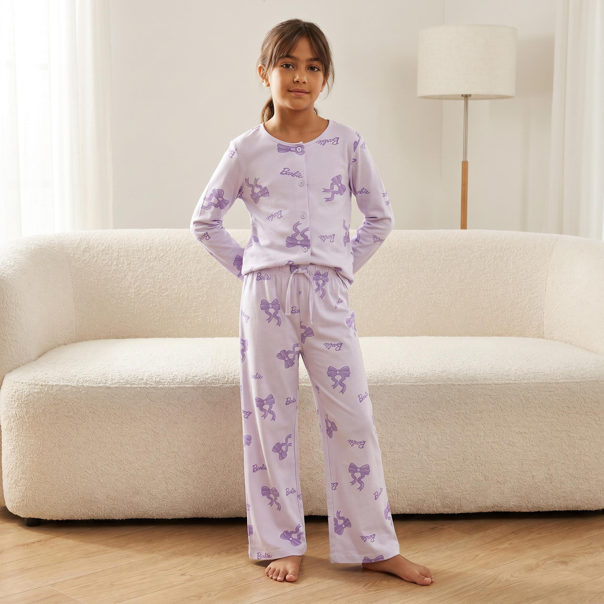 طقم 2 بيجاما قطن بياقة مستديرة وطبعات باربي-girls-clothing-nightwear-image-9