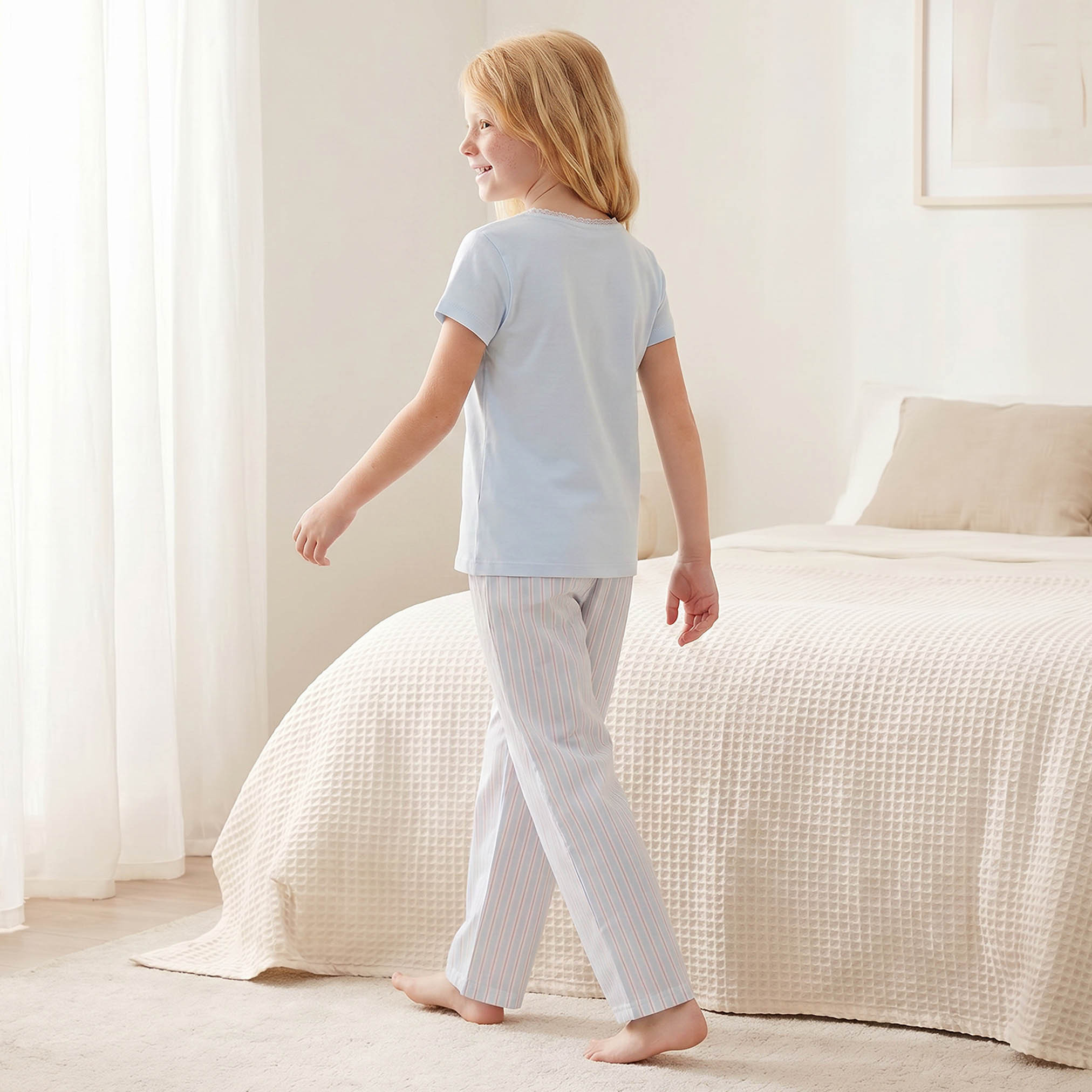 Disney Cotton Round Neck Short Sleeves Pyjama Set with Stitch Print-girls-clothing-nightwear-image-3