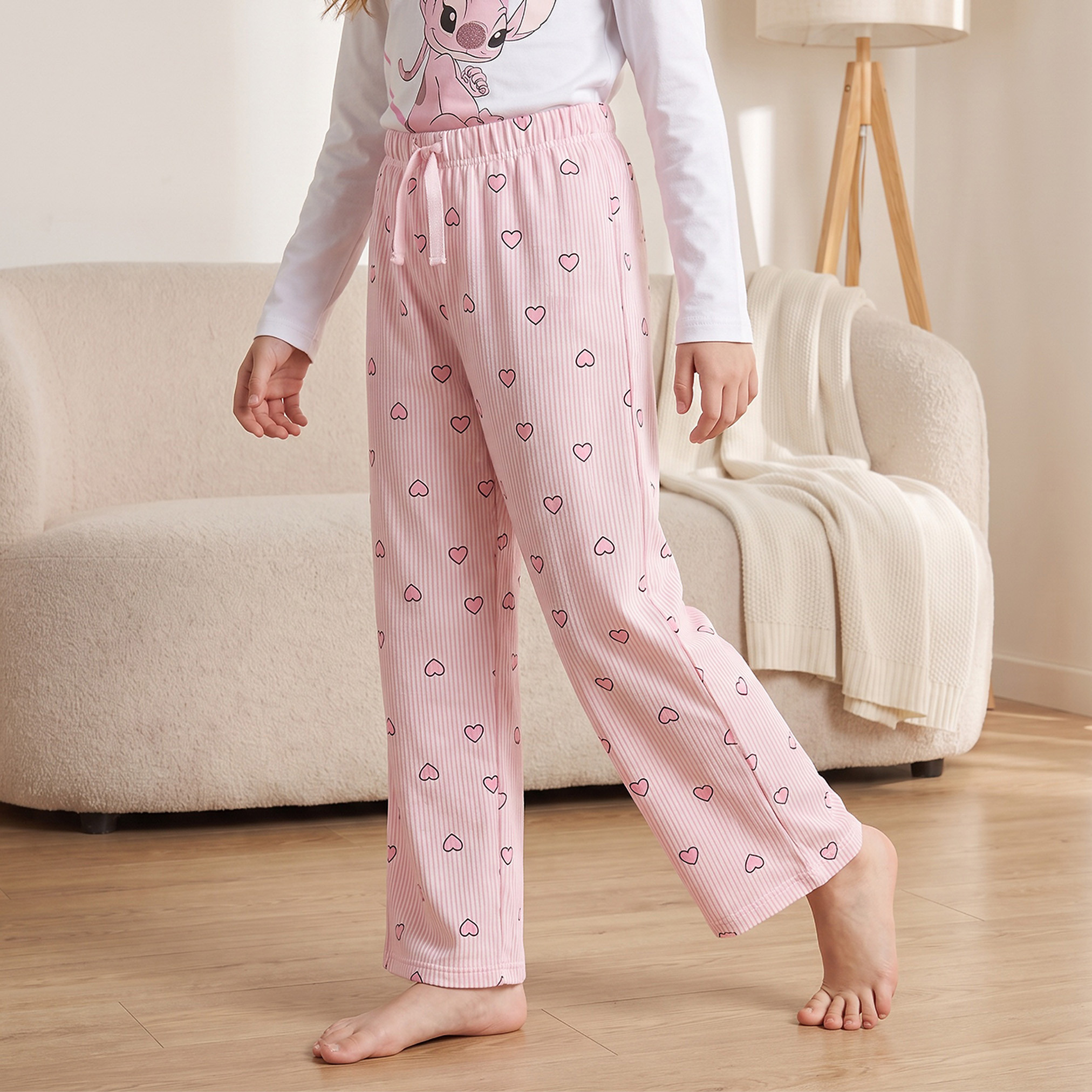 Disney Cotton Crew Neck Long Sleeves Pyjama Set with Angel Print-girls-clothing-nightwear-image-3