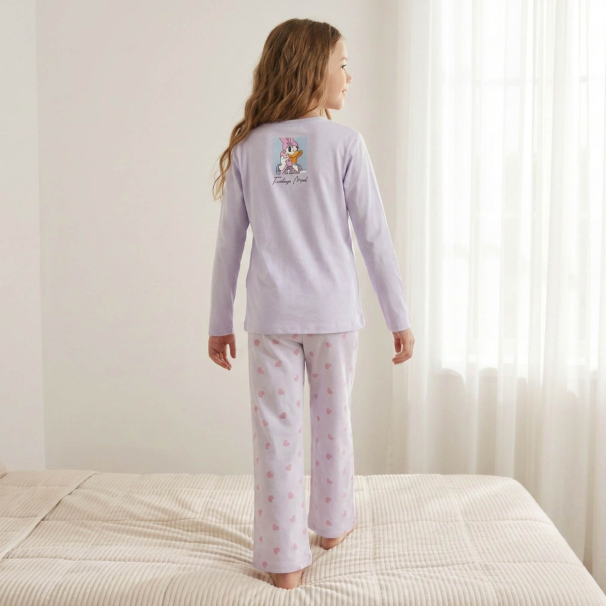 طقم بيجاما قطن بياقة ضيقة وأكمام طويلة وطبعات ديزي داك من ديزني-girls-clothing-nightwear-image-4