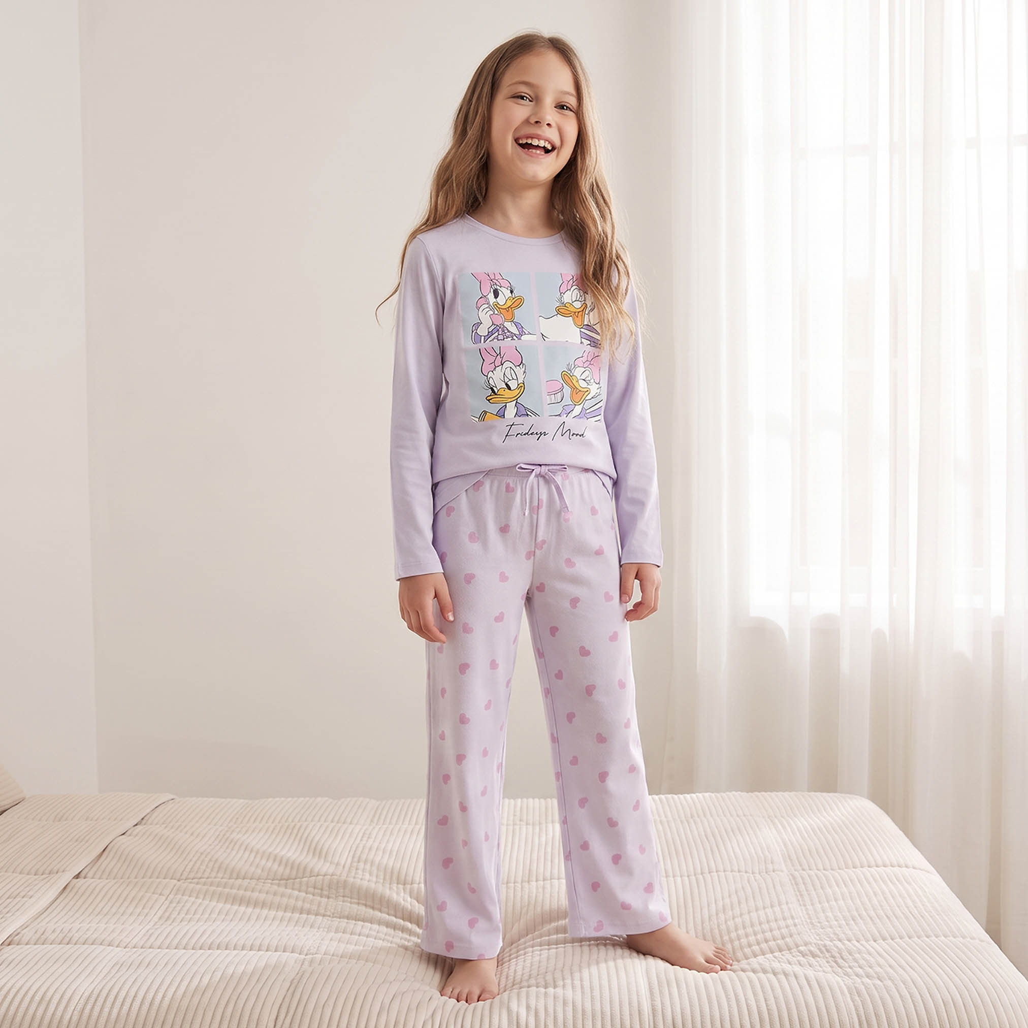 طقم بيجاما قطن بياقة ضيقة وأكمام طويلة وطبعات ديزي داك من ديزني-girls-clothing-nightwear-image-5