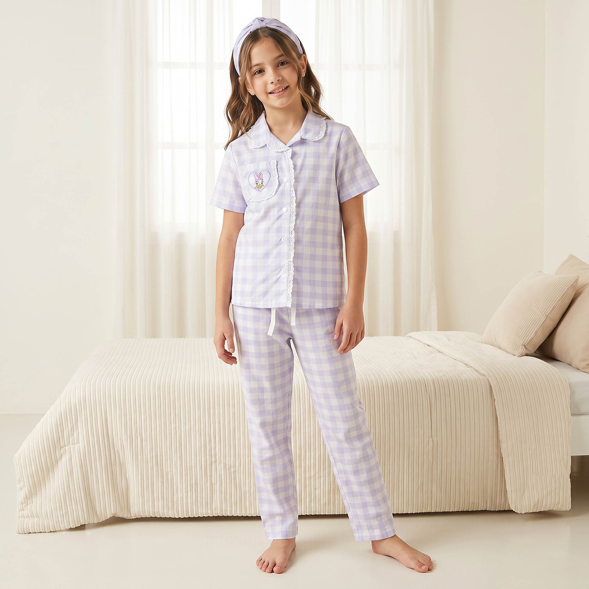 Disney Cotton Collared Short Sleeves Pyjama Set with Daisy Duck Print-girls-clothing-nightwear-image-1