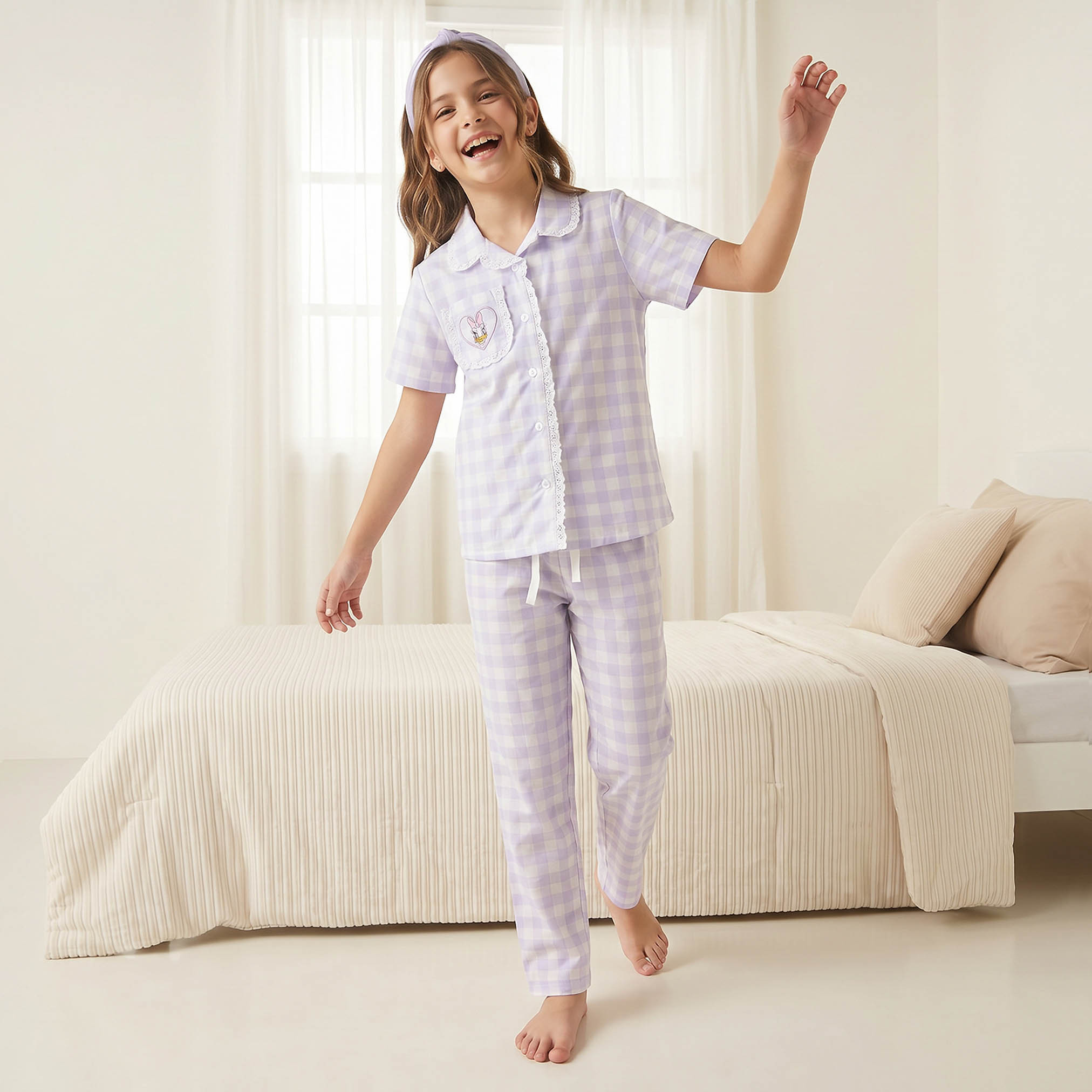 Disney Cotton Collared Short Sleeves Pyjama Set with Daisy Duck Print-girls-clothing-nightwear-image-8