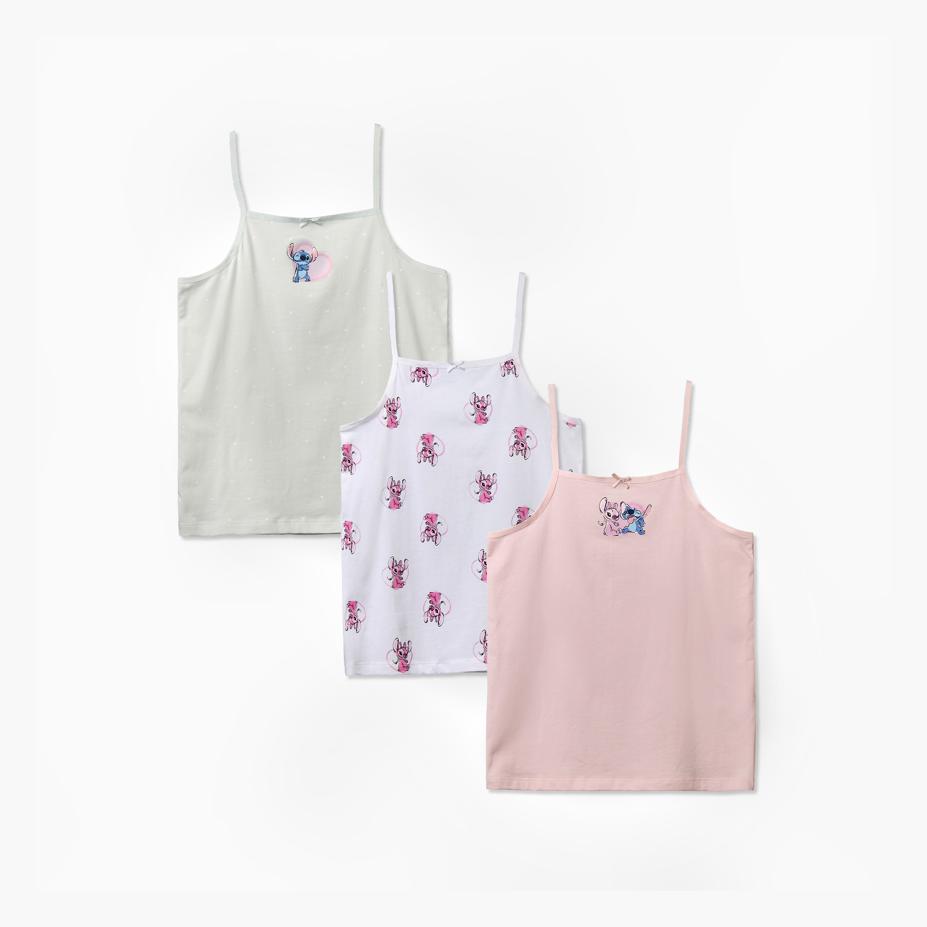 طقم فيستات قطن برقبة مربعة وبطبعة ستيتش وأنجل 3 قطع من ديزني-girls-clothing-innerwear-vests-image-1