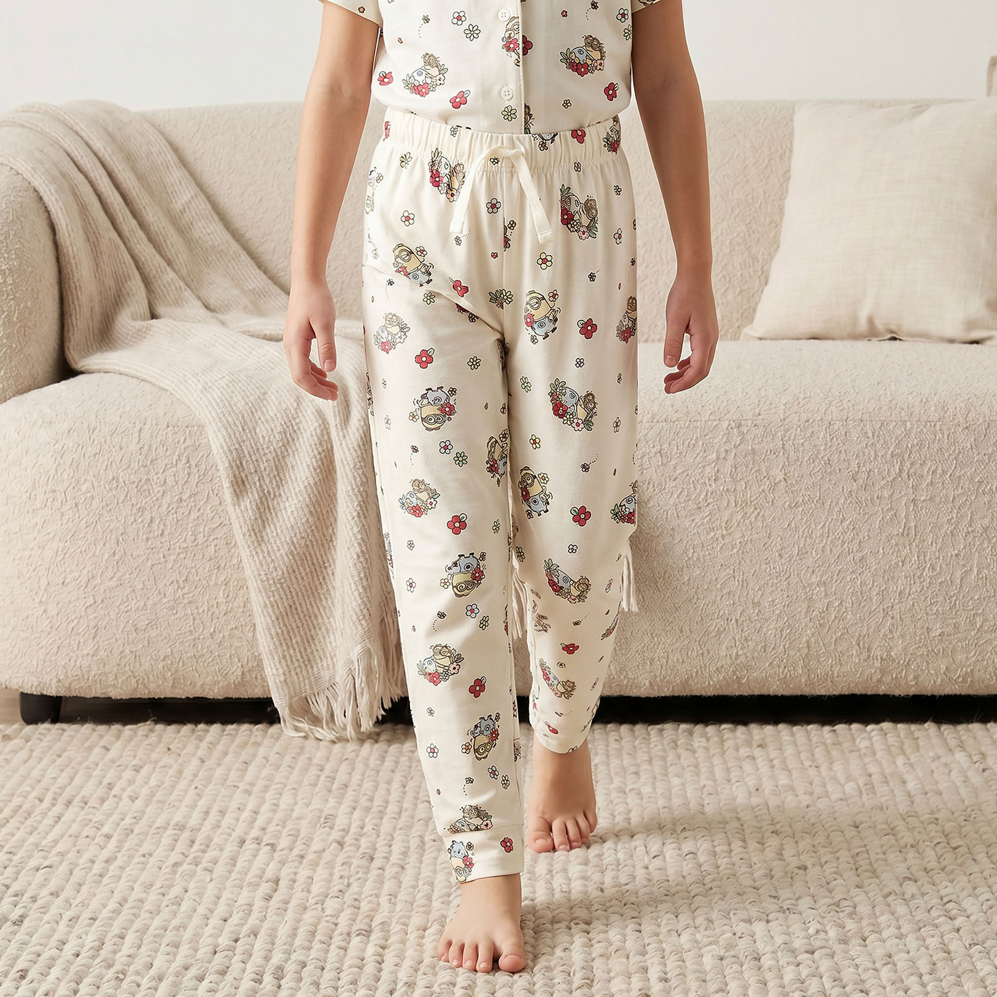 Universal Cotton Collared Short Sleeves Pyjama Set with Minions Print-girls-clothing-nightwear-image-3