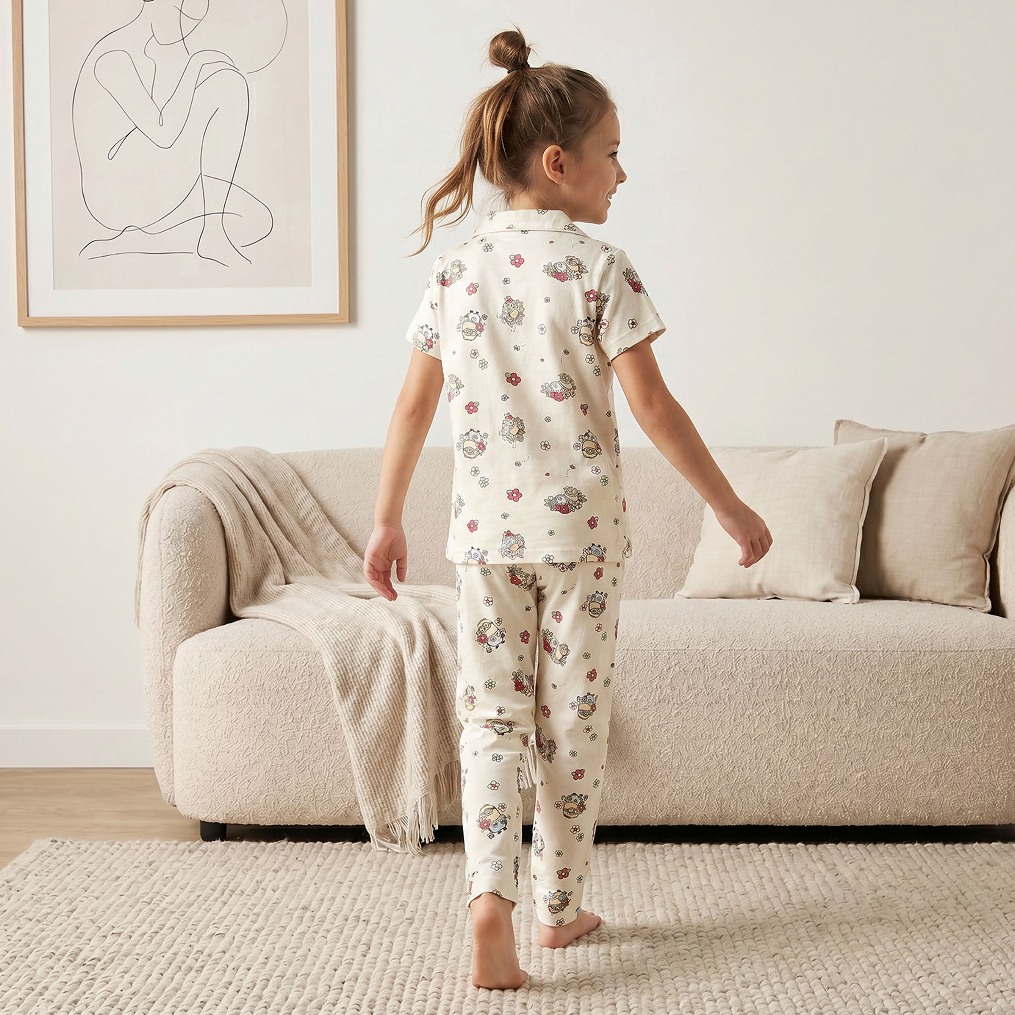 Universal Cotton Collared Short Sleeves Pyjama Set with Minions Print-girls-clothing-nightwear-image-4