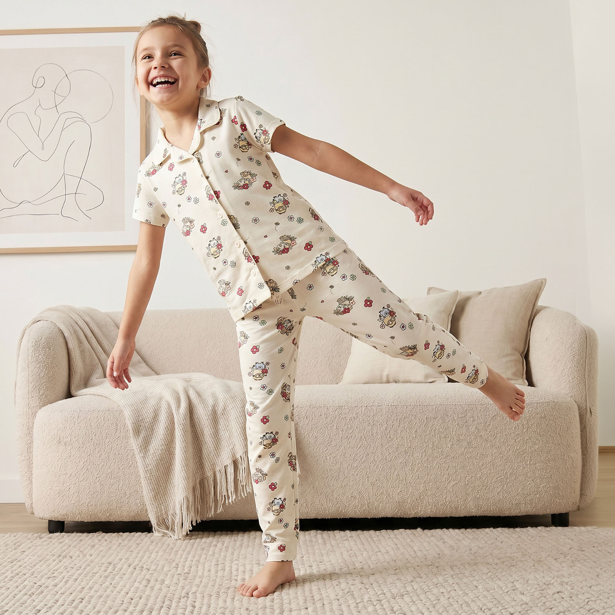 Universal Cotton Collared Short Sleeves Pyjama Set with Minions Print-girls-clothing-nightwear-image-7