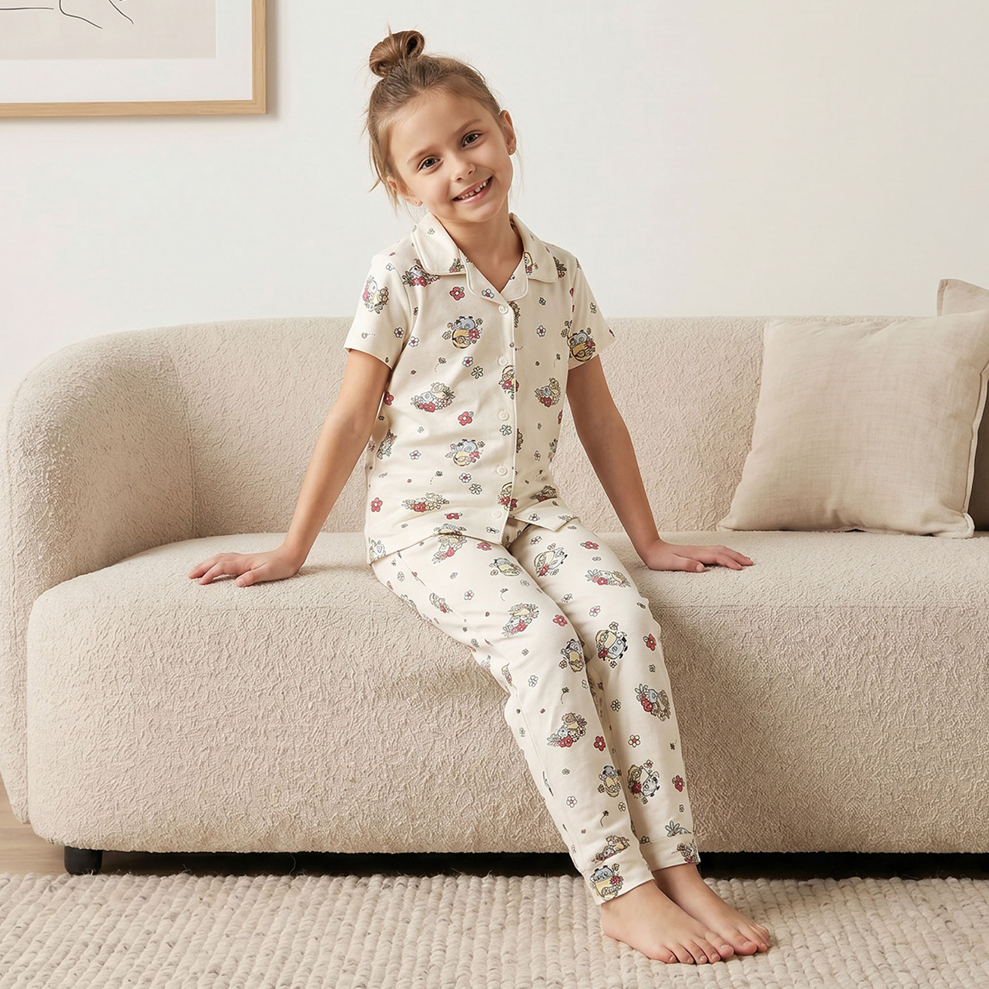 Universal Cotton Collared Short Sleeves Pyjama Set with Minions Print-girls-clothing-nightwear-image-8