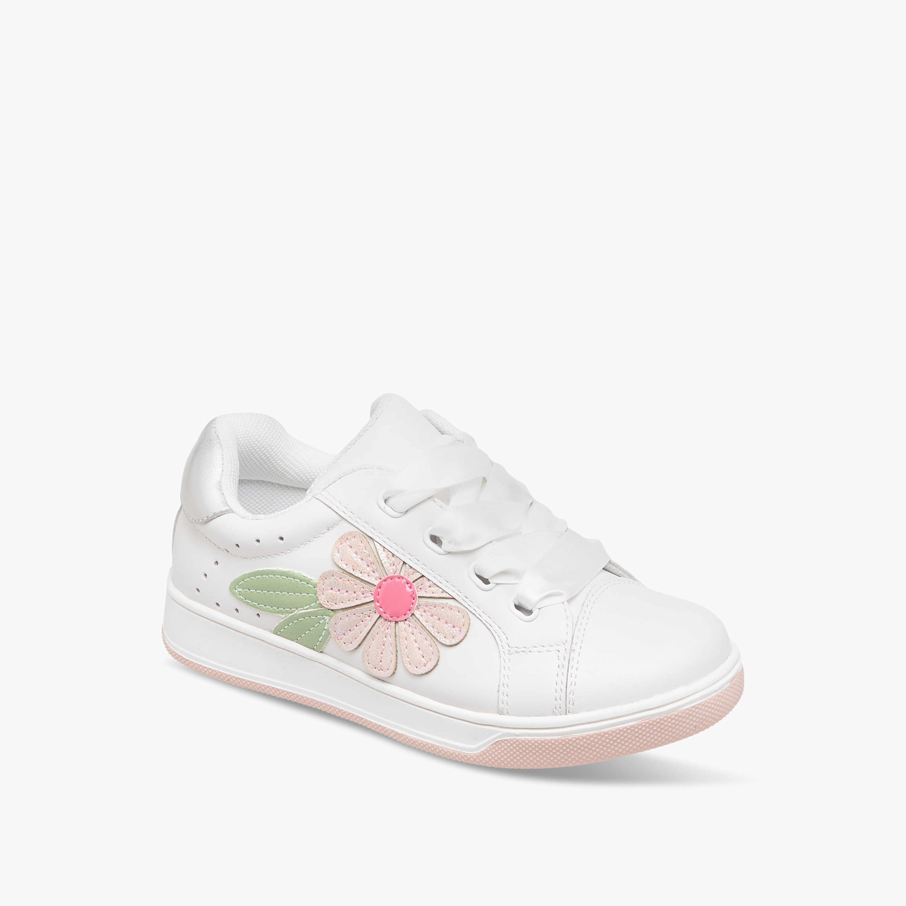 Juniors Floral Applique Lace-Up Sneakers-girls-shoes-sneakers-image-2