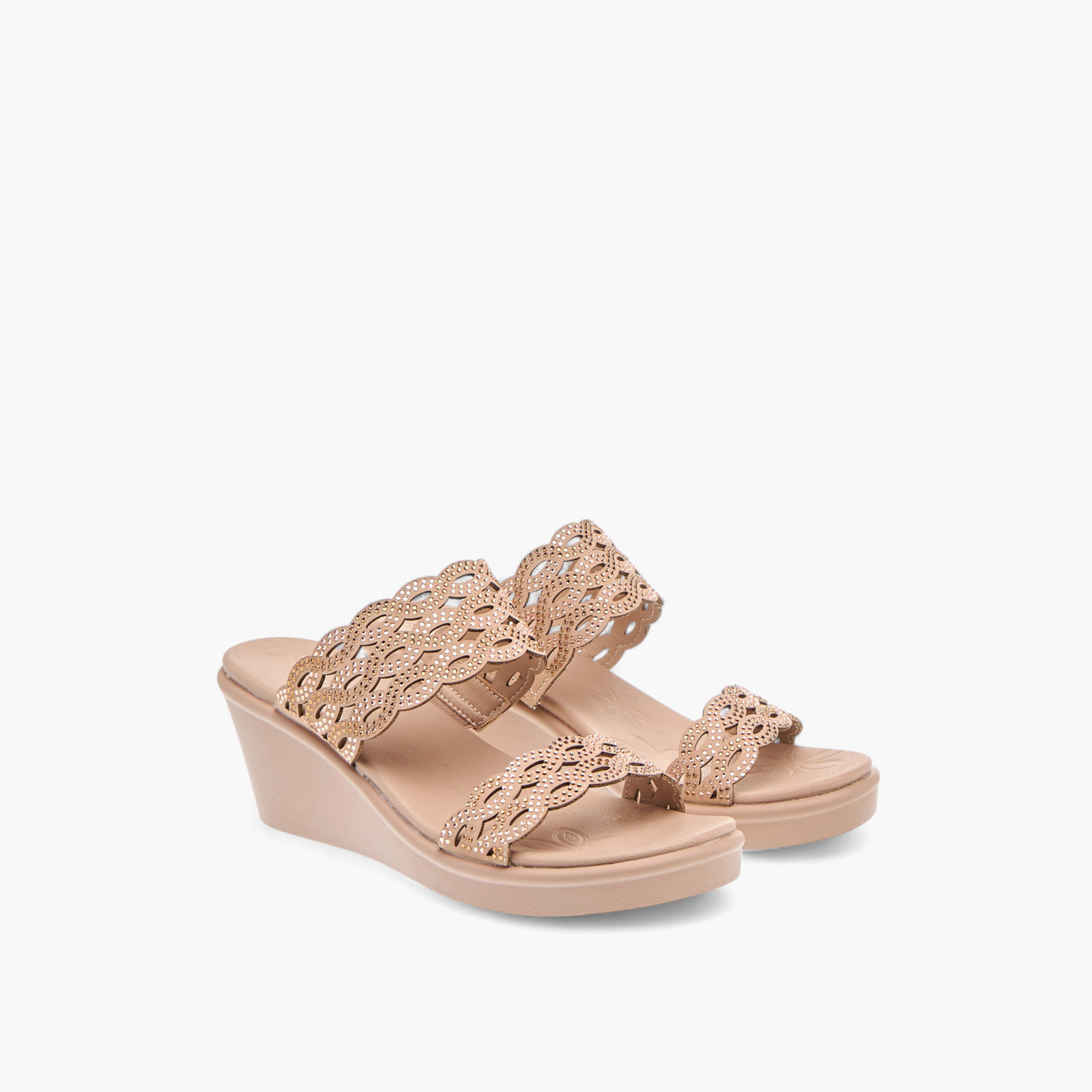 Le Confort Embellished Laser Cut Detail Comfort Sandals with Wedge Heels-women-shoes-sandals-heeled-image-1