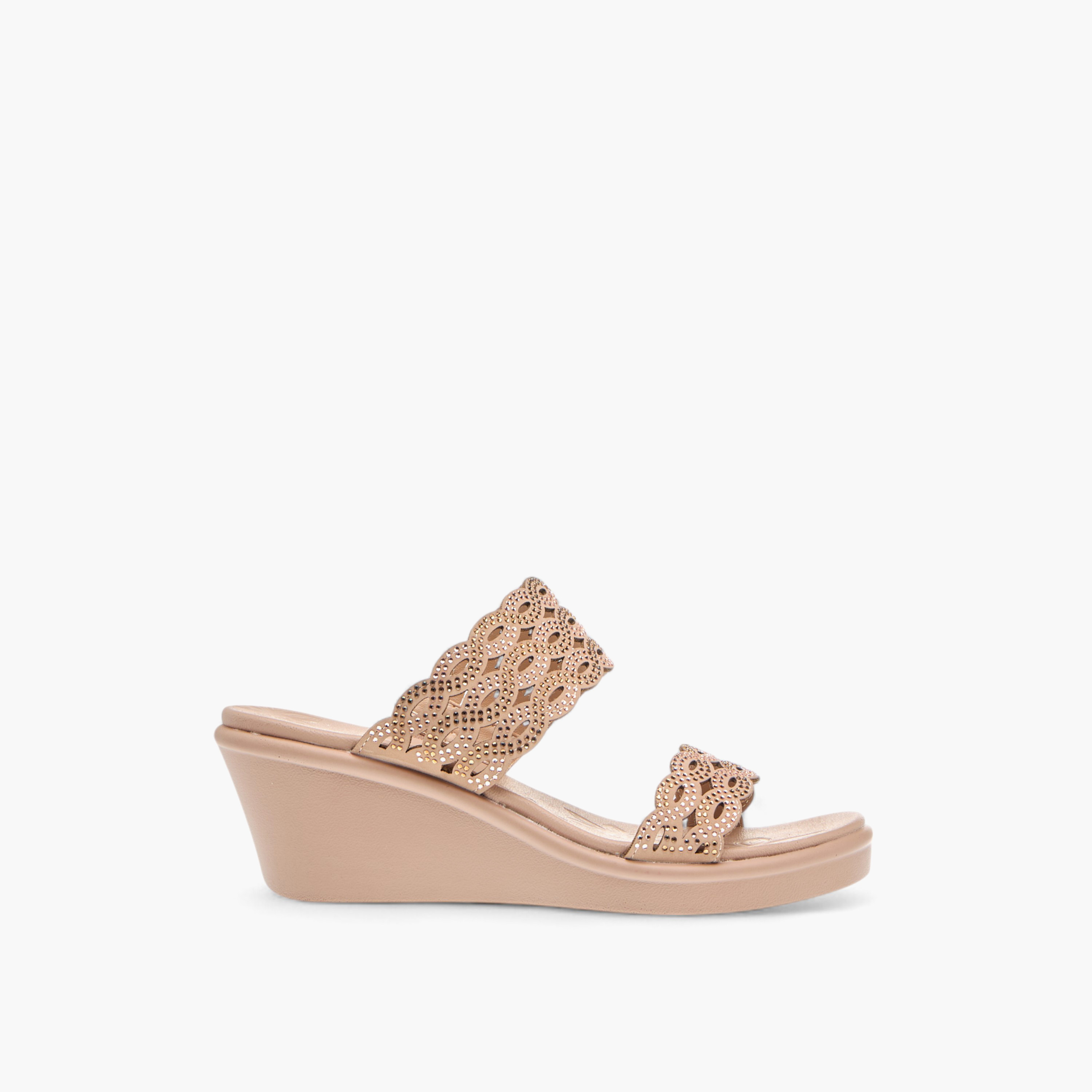 Le Confort Embellished Laser Cut Detail Comfort Sandals with Wedge Heels-women-shoes-sandals-heeled-image-3