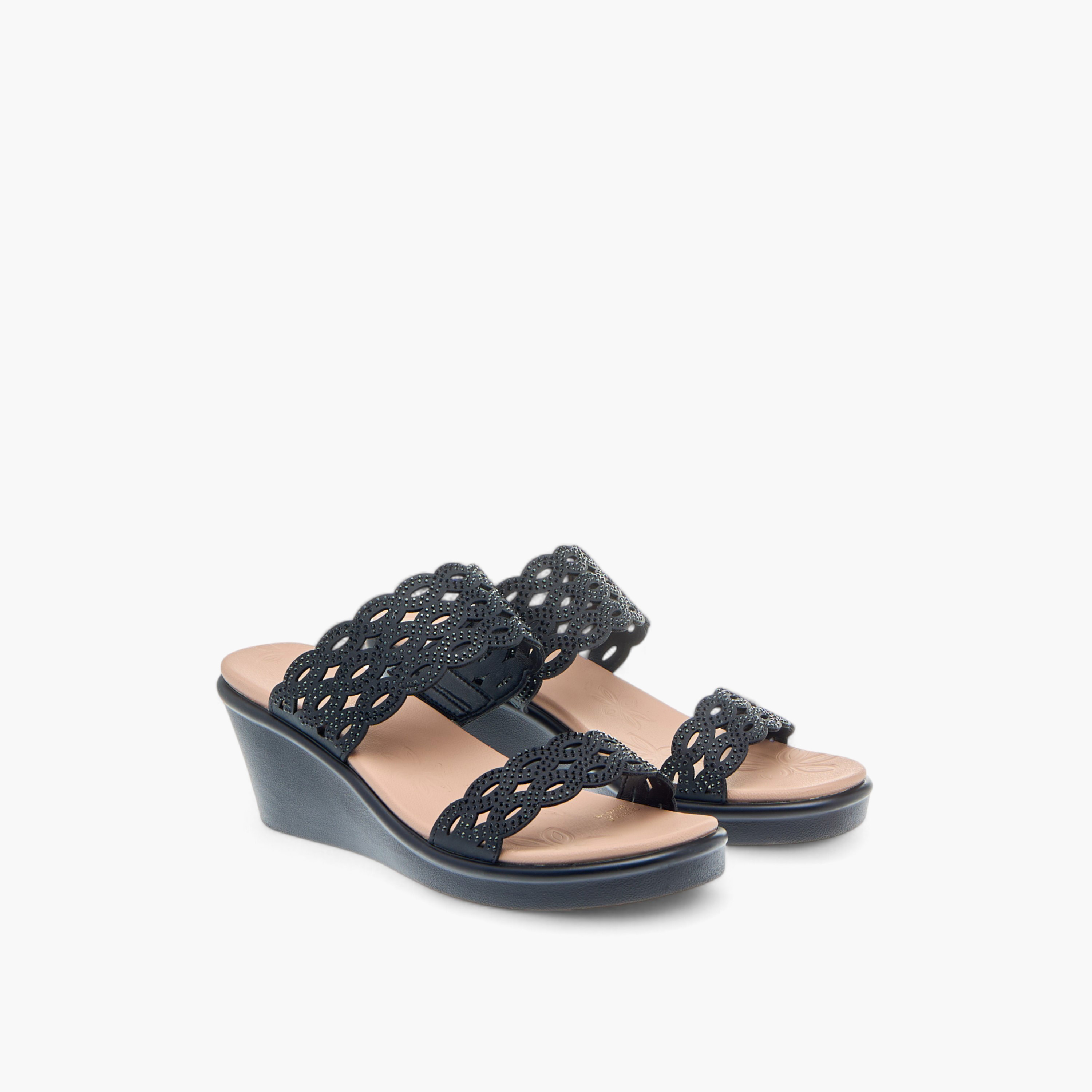 Le Confort Embellished Laser Cut Detail Comfort Sandals with Wedge Heels-women-shoes-sandals-heeled-image-1