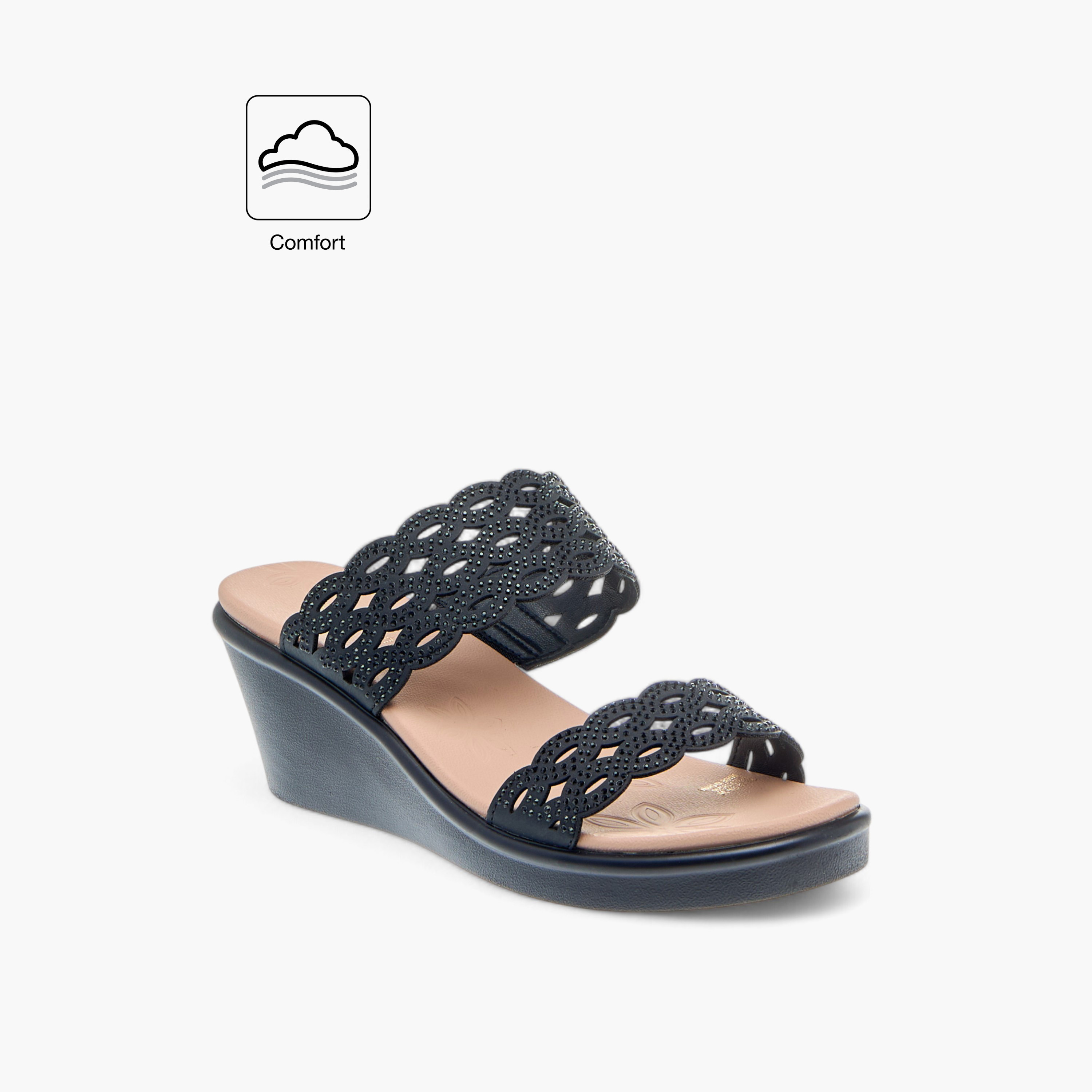 Le Confort Embellished Laser Cut Detail Comfort Sandals with Wedge Heels-women-shoes-sandals-heeled-image-2