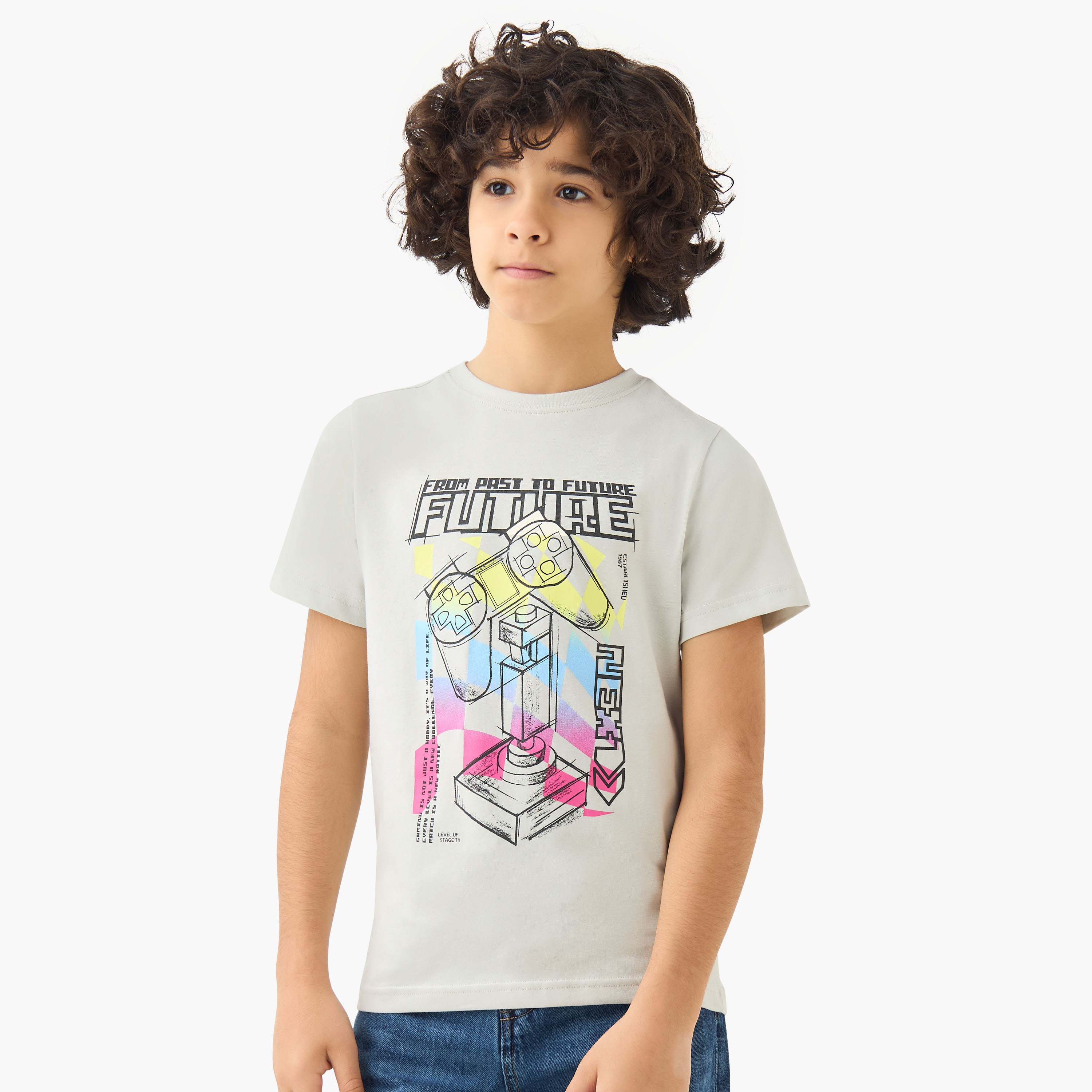Juniors Crew Neck Short Sleeves T-shirt with Graphic Print-boys-clothing-tshirtsandpolos-image-1