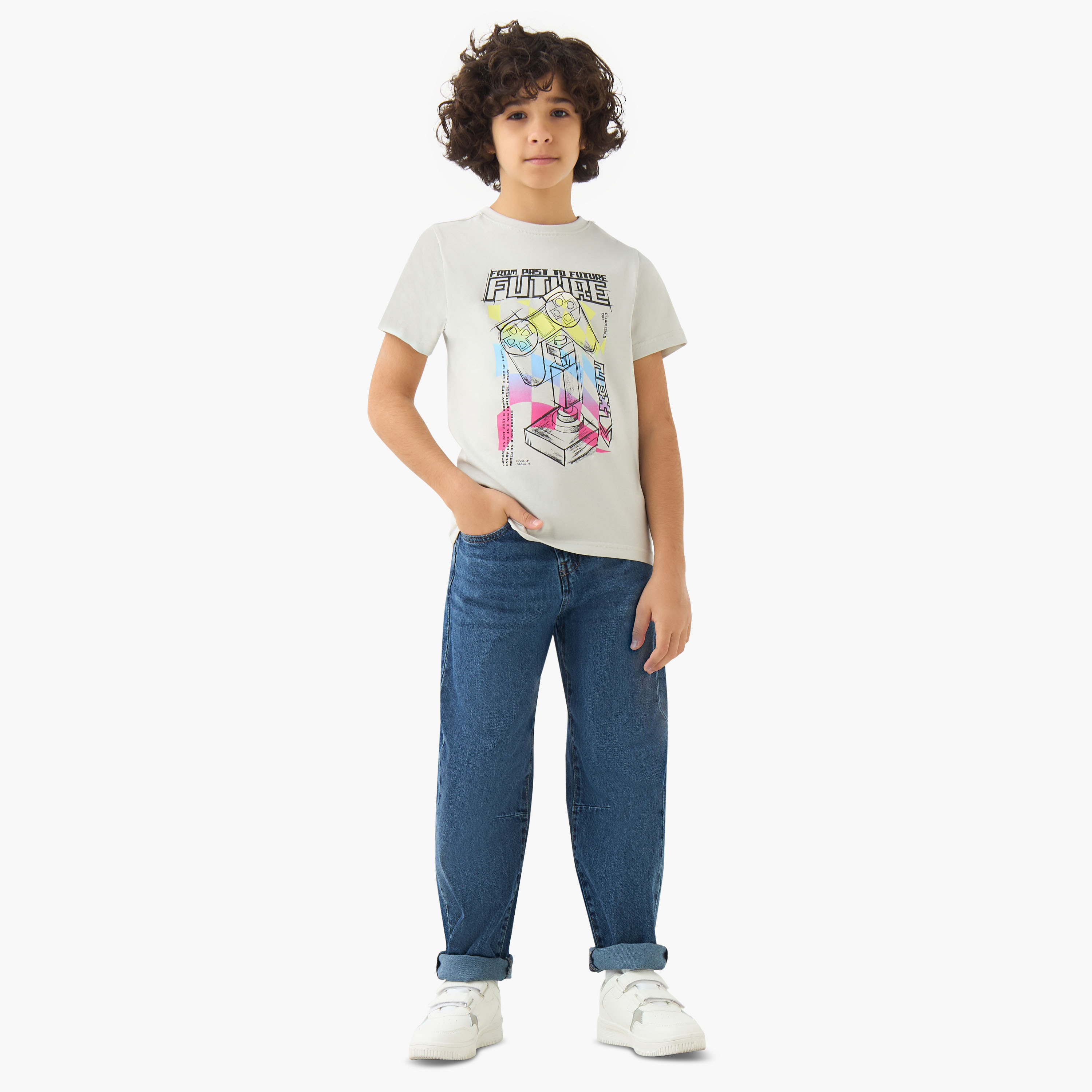 Juniors Crew Neck Short Sleeves T-shirt with Graphic Print-boys-clothing-tshirtsandpolos-image-2
