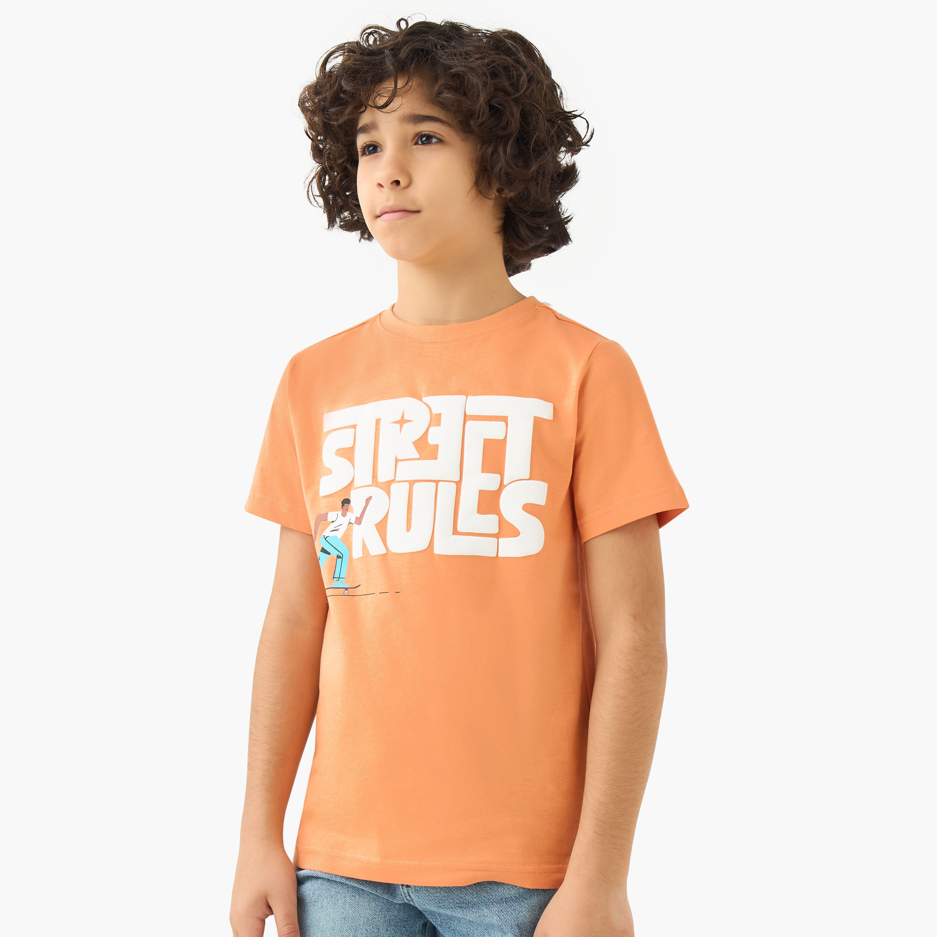 Juniors Crew Neck Short Sleeves T-shirt with Graphic Print-promo_babyshop_Buy2for30_KWT130526-image-1