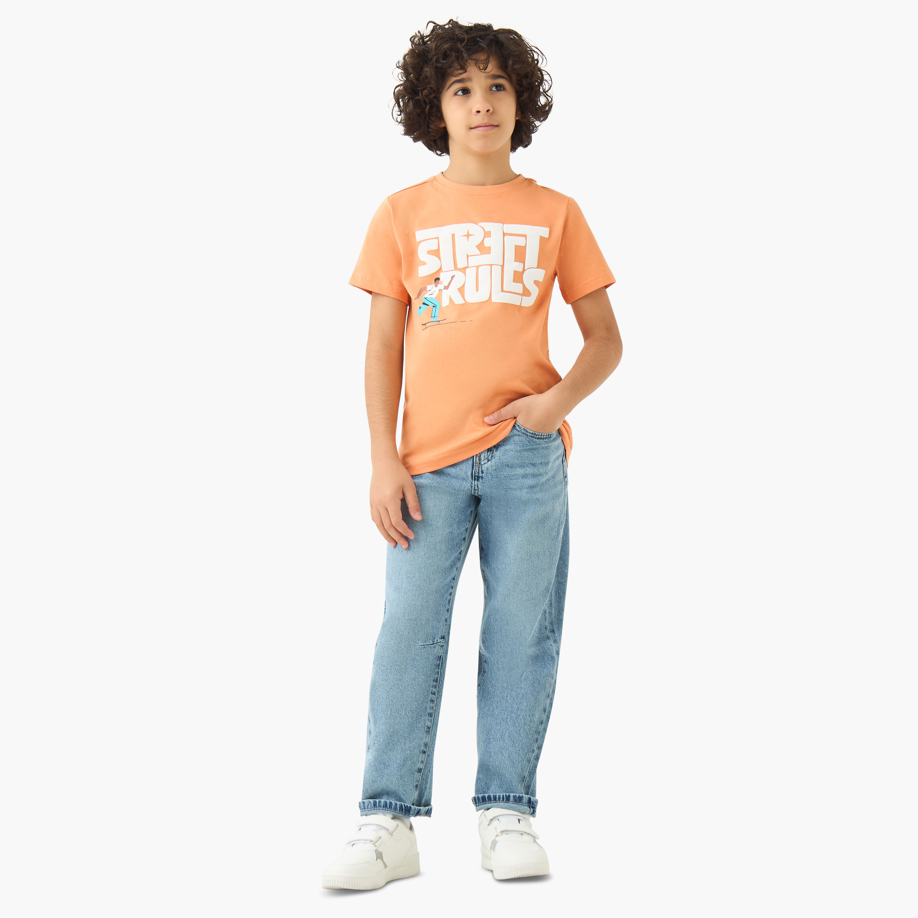 Juniors Crew Neck Short Sleeves T-shirt with Graphic Print-promo_babyshop_Buy2for30_KWT130526-image-2