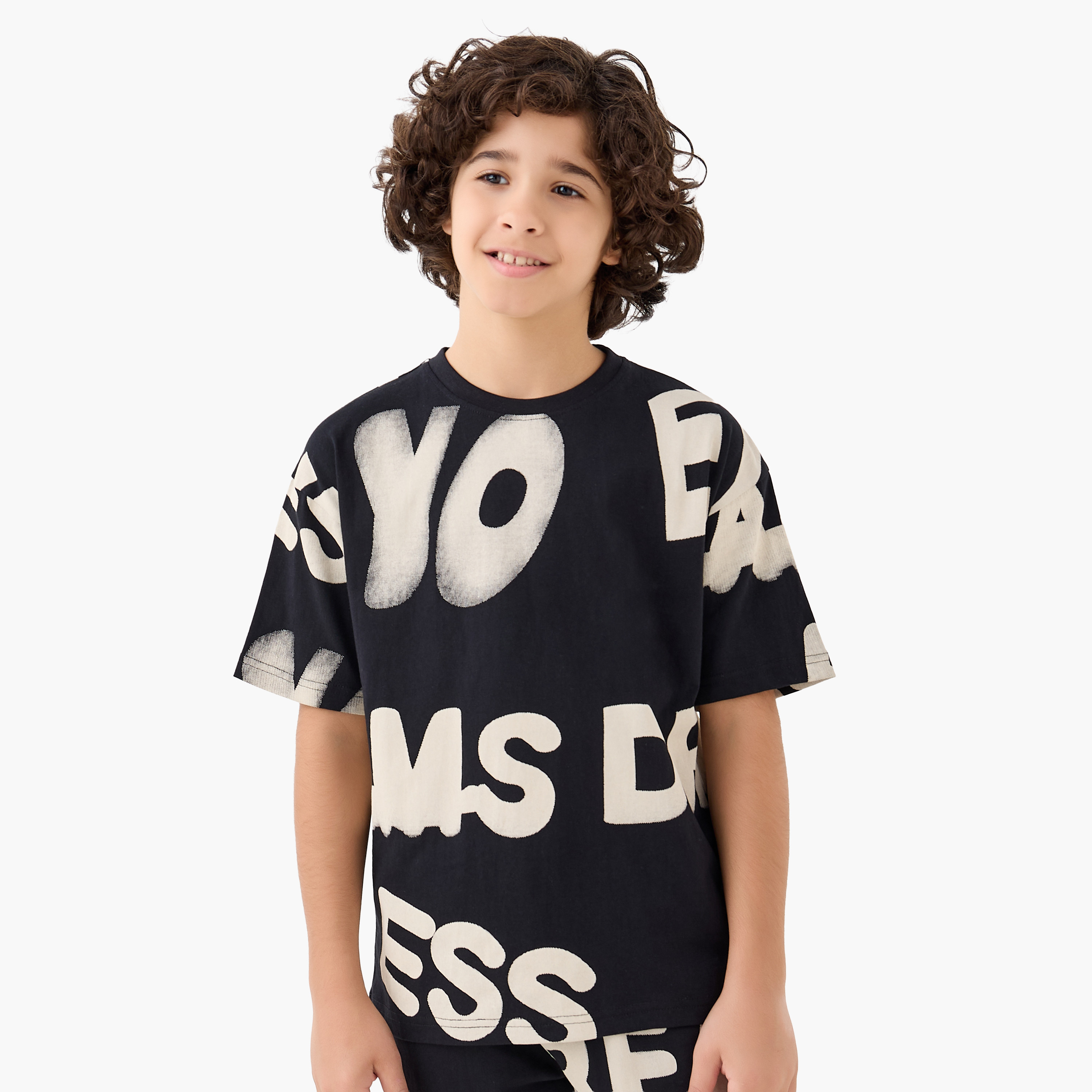 تيشيرت بطبعات وياقة مستديرة وأكمام قصيرة من جونيورز-boys-clothing-tshirtsandpolos-image-1