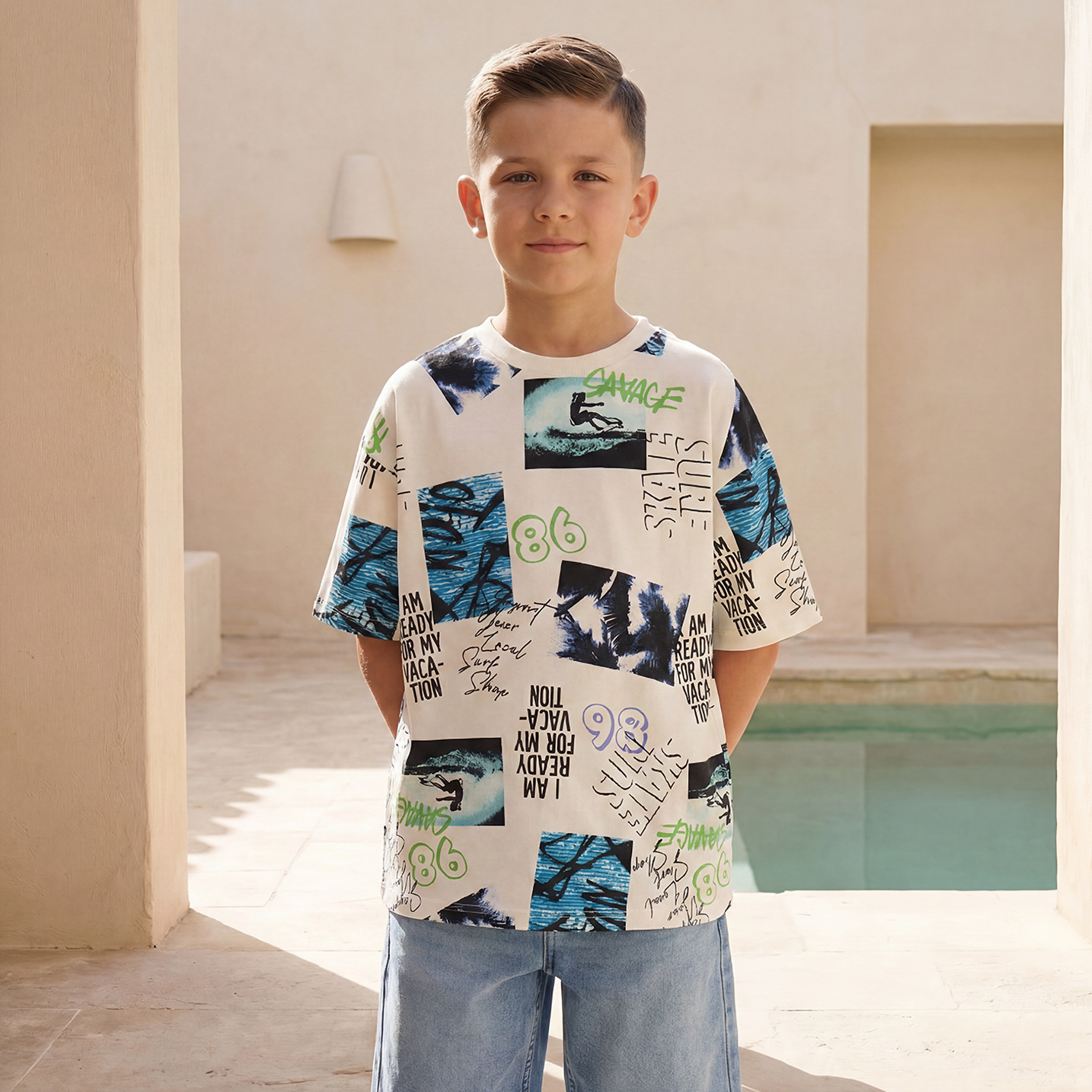Juniors Crew Neck Short Sleeve T-shirt with Surf Print-promo_babyshop_Buy2for30_KSA130526-image-1