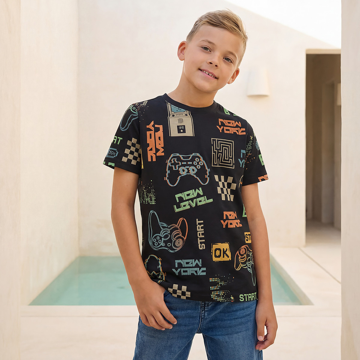 Juniors Crew Neck Short Sleeves T-shirt with Gaming Print-boys-clothing-tshirtsandpolos-image-1