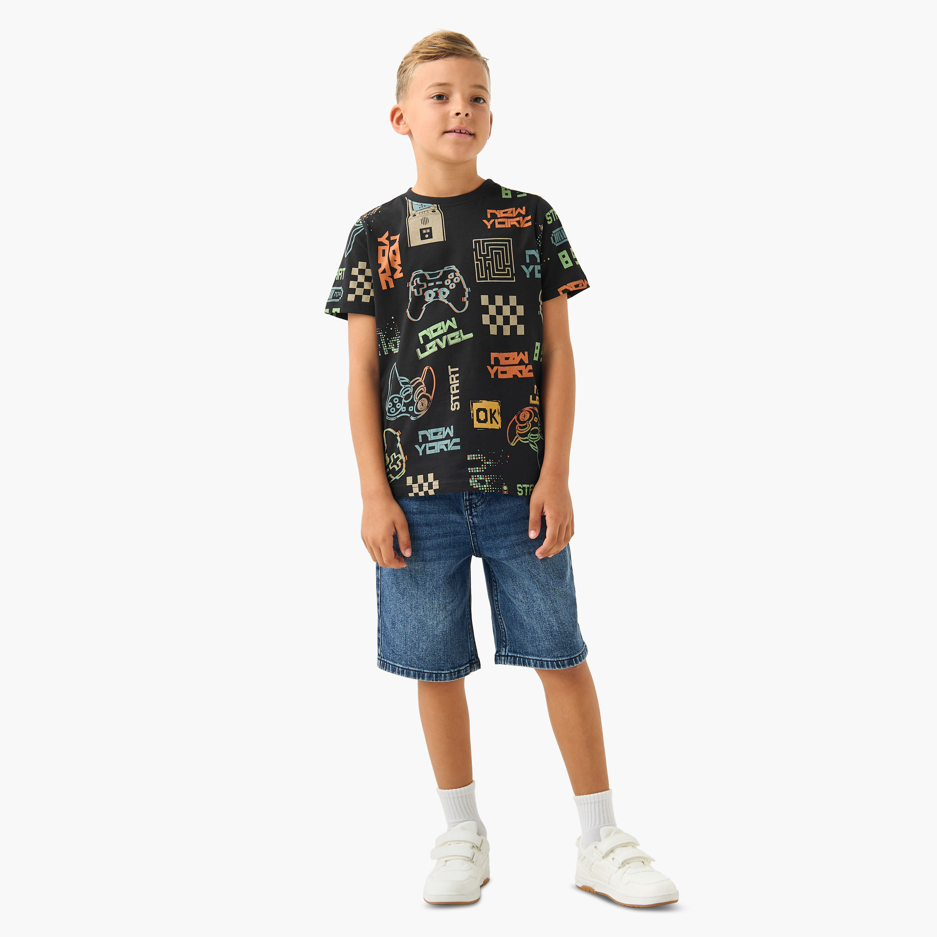 Juniors Crew Neck Short Sleeves T-shirt with Gaming Print-boys-clothing-tshirtsandpolos-image-2
