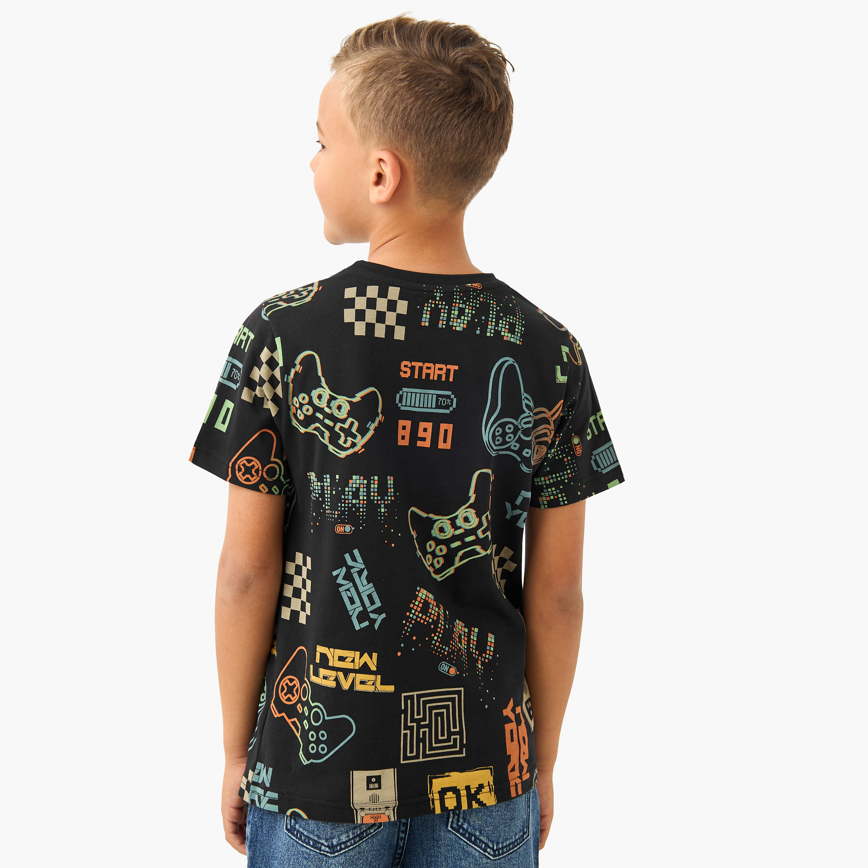 Juniors Crew Neck Short Sleeves T-shirt with Gaming Print-boys-clothing-tshirtsandpolos-image-3