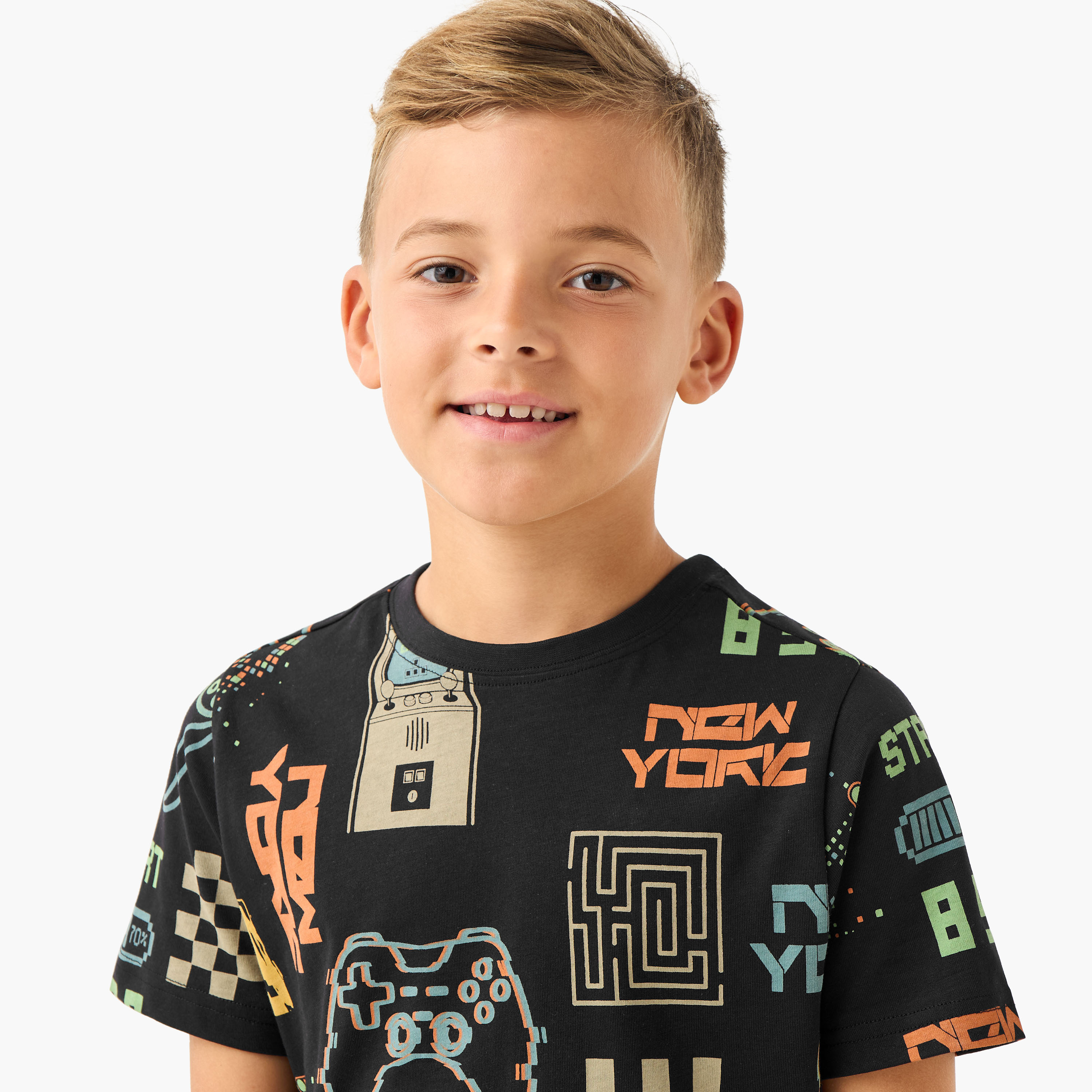 Juniors Crew Neck Short Sleeves T-shirt with Gaming Print-boys-clothing-tshirtsandpolos-image-4
