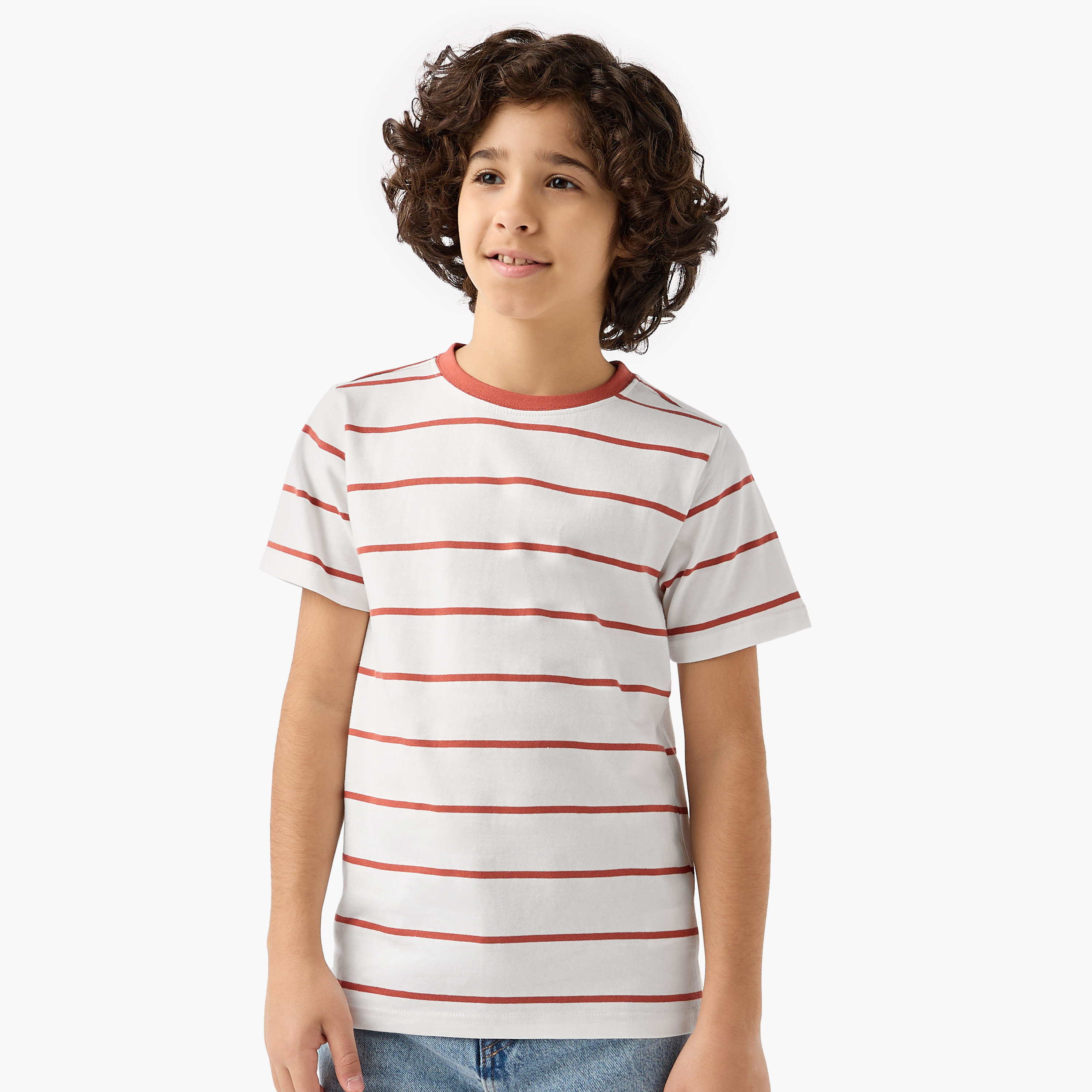 Juniors Crew Neck Short Sleeve T-shirt with Stripes-boys-clothing-tshirtsandpolos-image-1