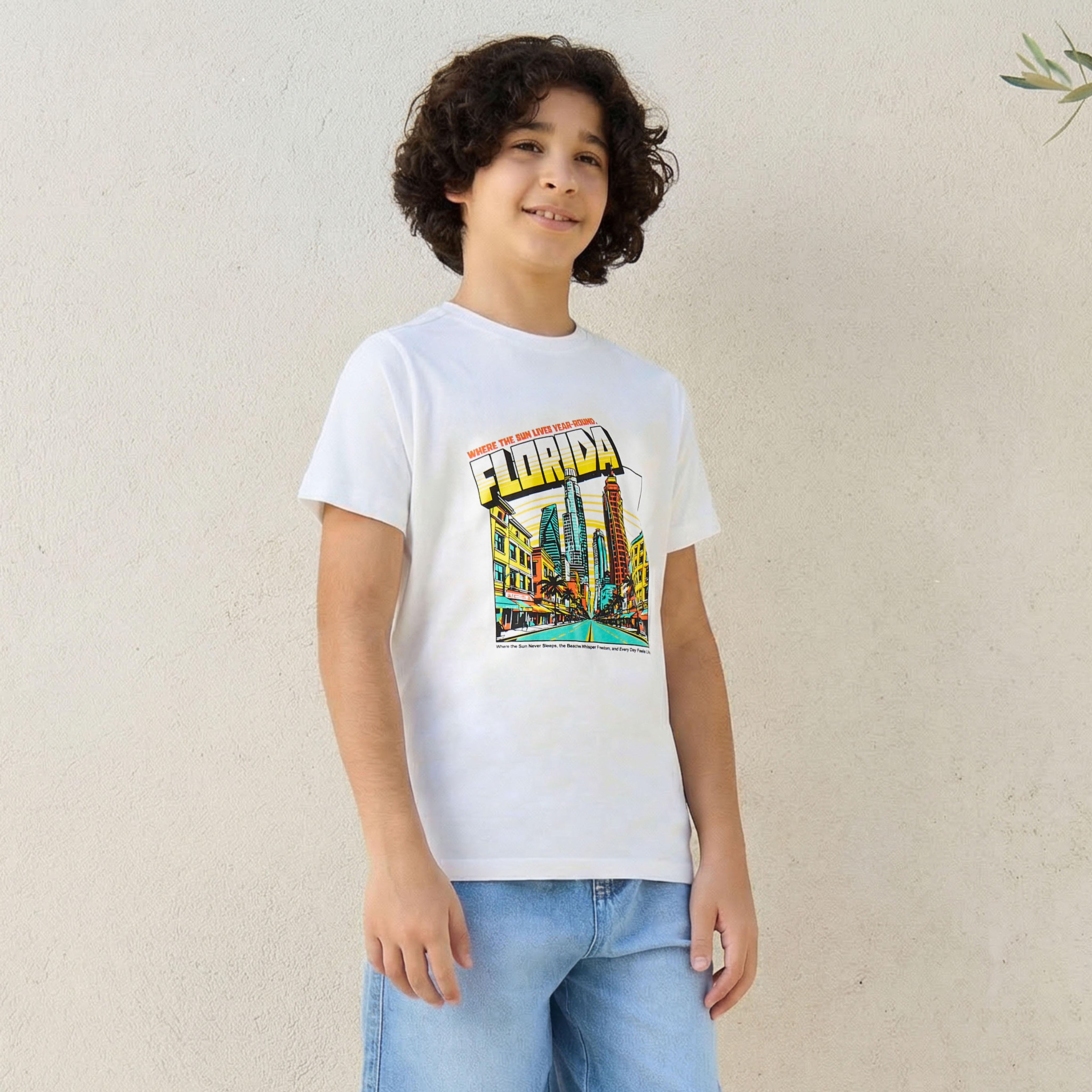 تيشيرت بياقة ضيقة وأكمام قصيرة وطبعات من جونيورز-boys-clothing-tshirtsandpolos-image-1