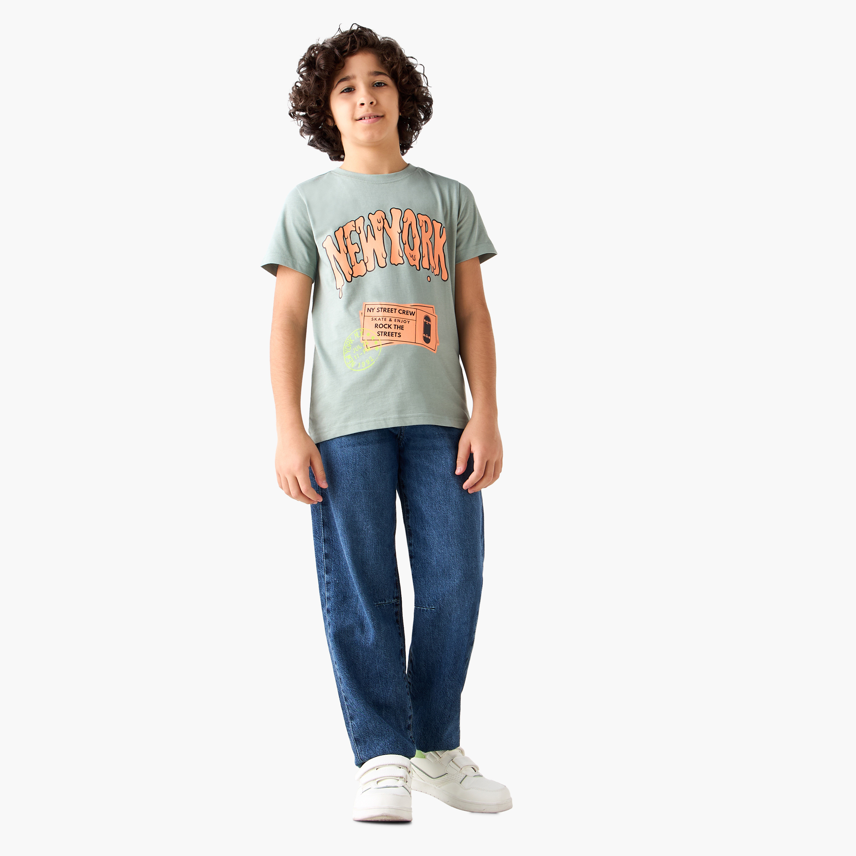 Juniors Crew Neck Short Sleeves T-shirt with Typographic Print-promo_babyshop_Buy2for30_KSA130526-image-2