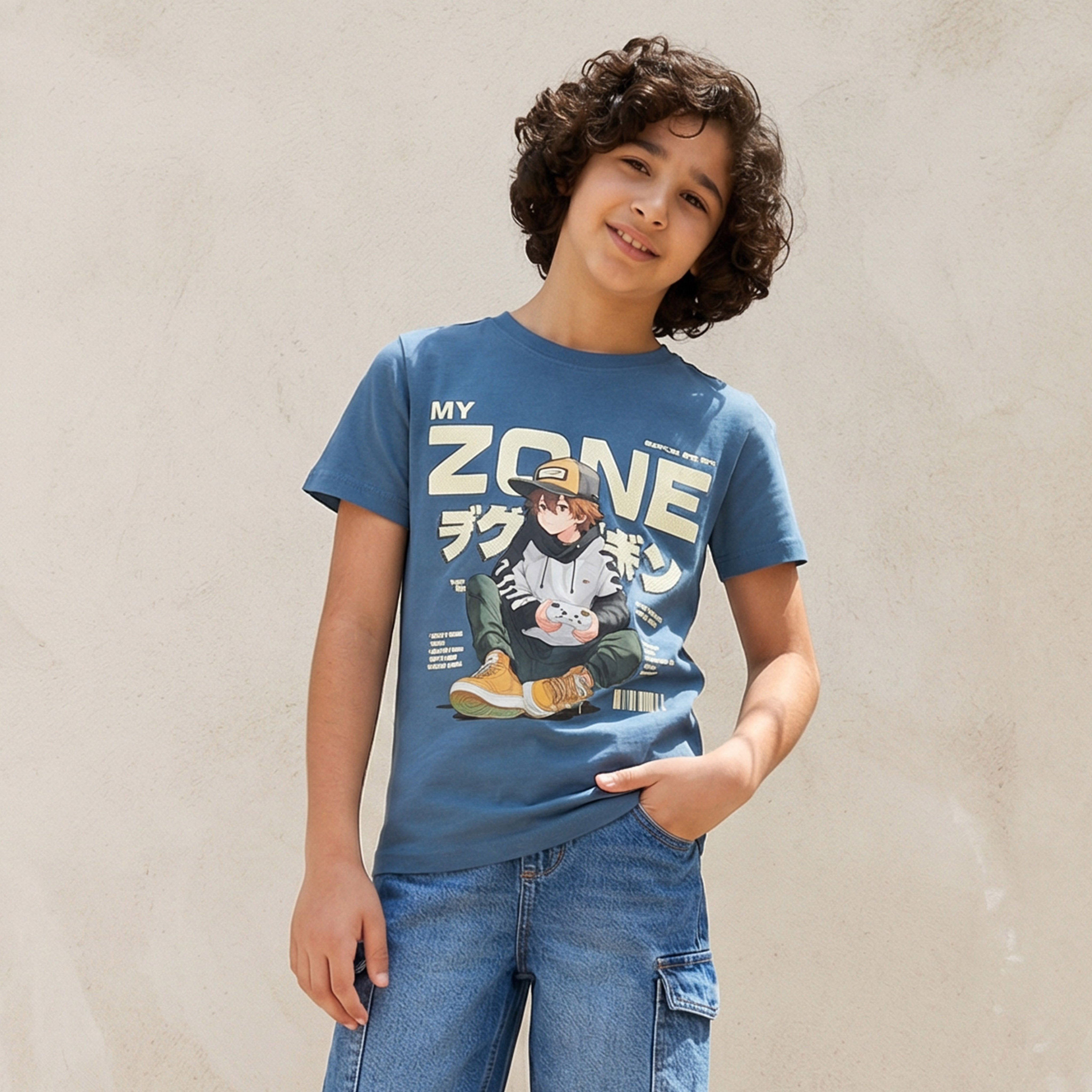 Juniors Crew Neck Short Sleeves T-shirt with Anime Print-boys-clothing-tshirtsandpolos-image-1