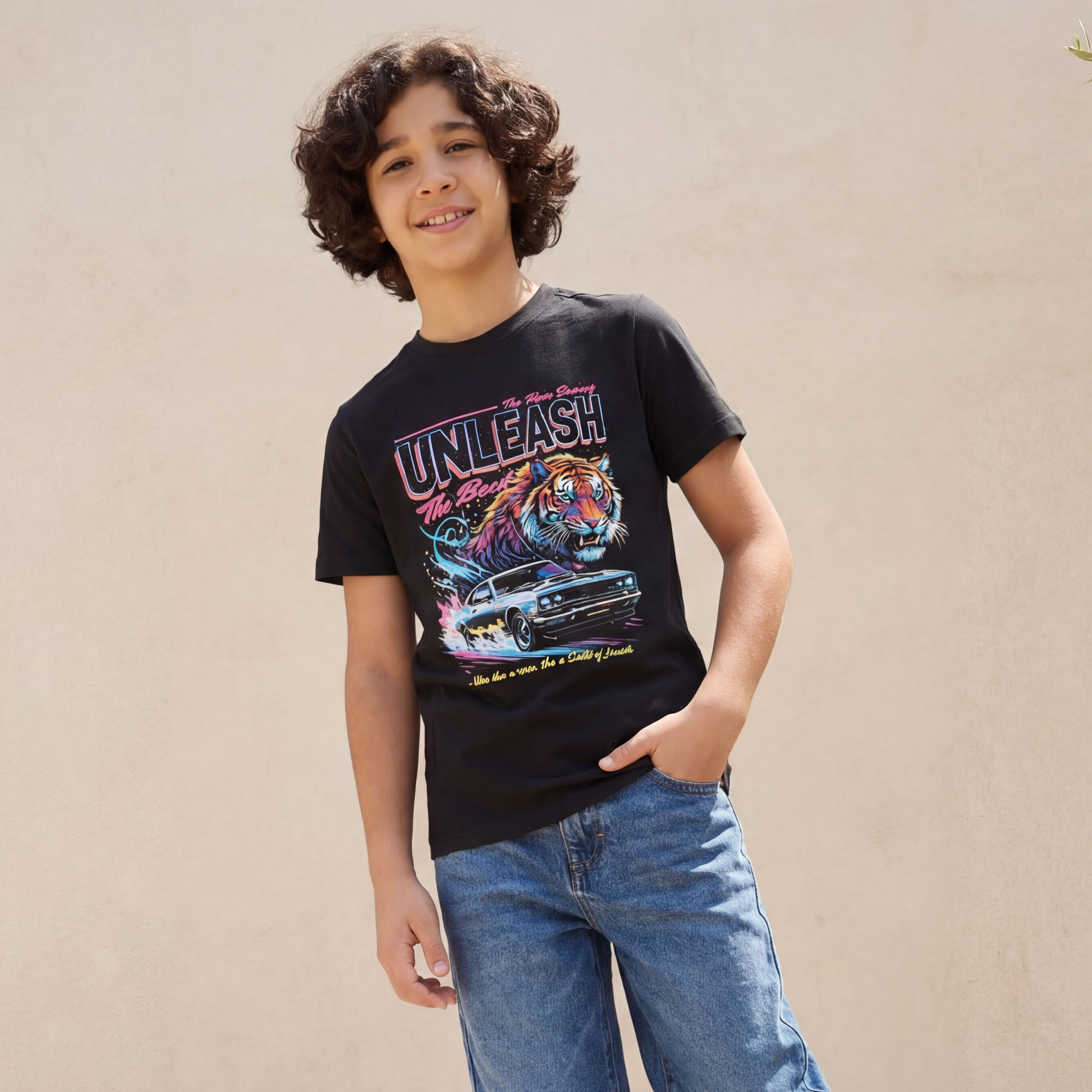 Juniors Crew Neck Short Sleeves T-shirt with Graphic Print-promo_babyshop_Buy2for30_KSA130526-image-1