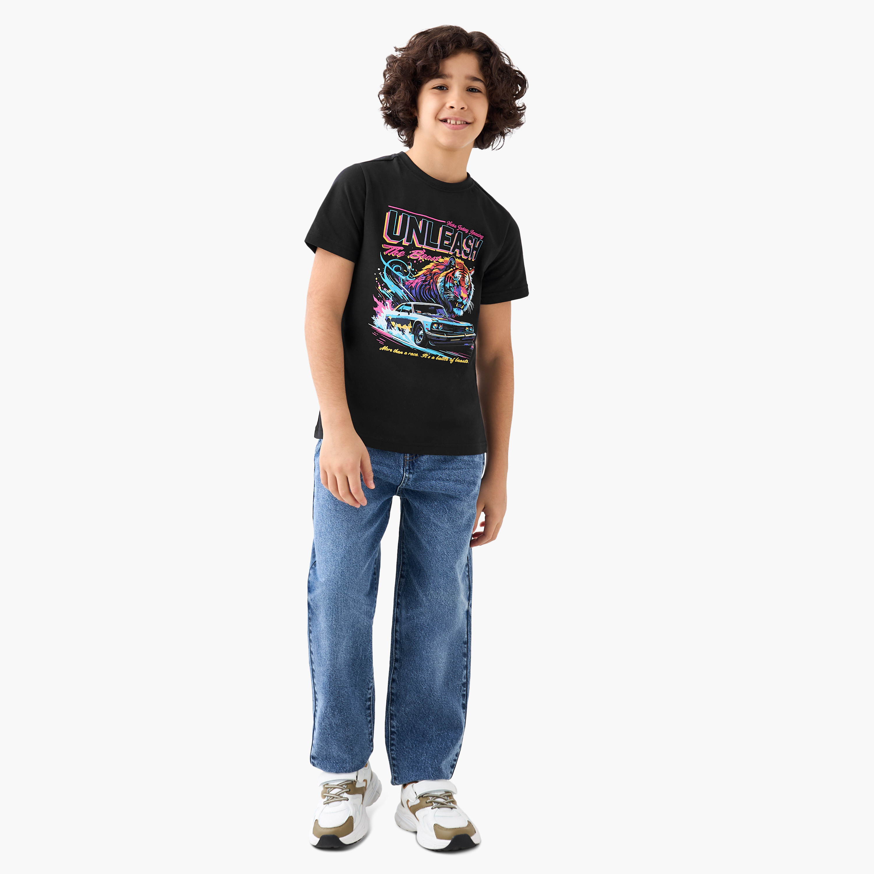 Juniors Crew Neck Short Sleeves T-shirt with Graphic Print-promo_babyshop_Buy2for30_KSA130526-image-2