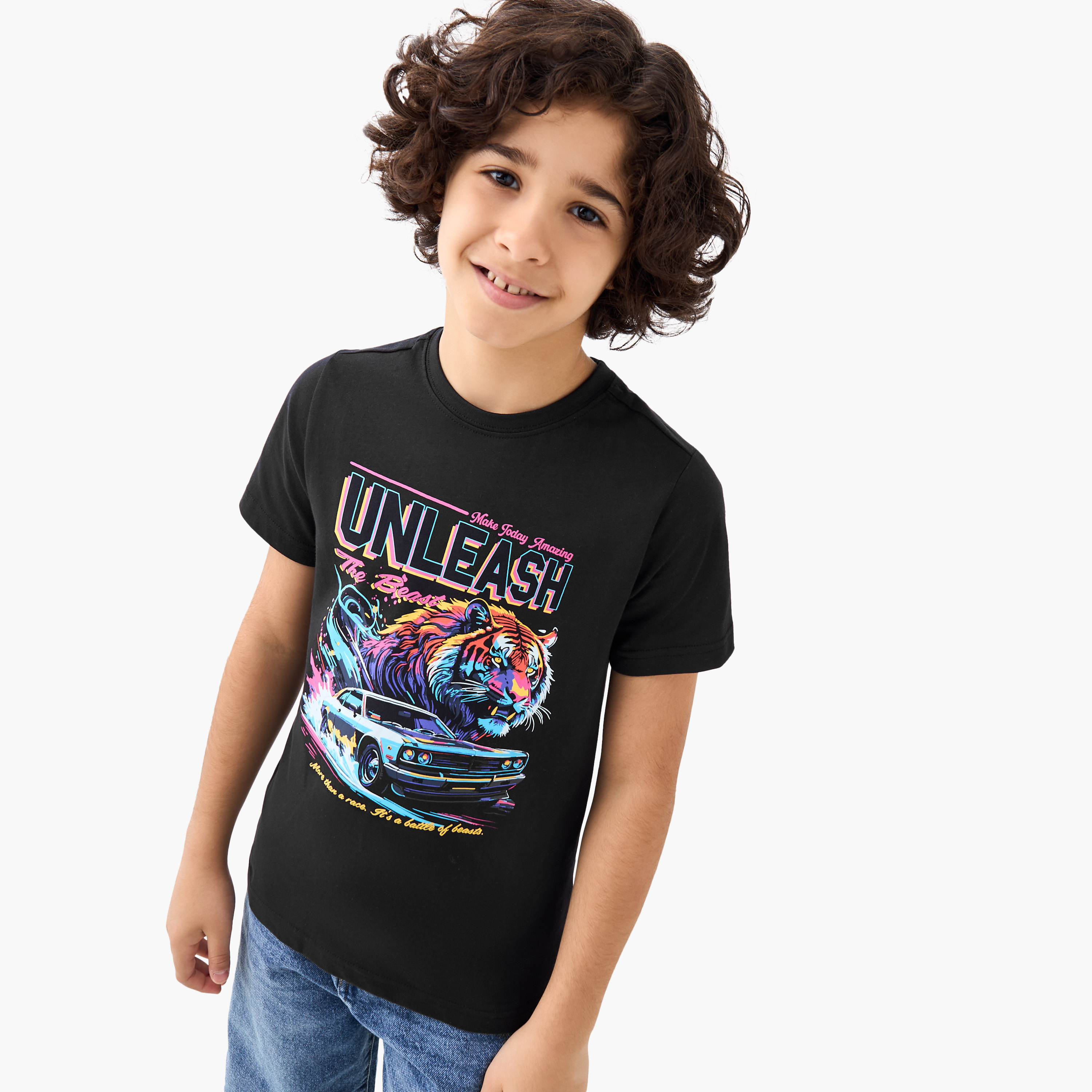 Juniors Crew Neck Short Sleeves T-shirt with Graphic Print-promo_babyshop_Buy2for30_KSA130526-image-4