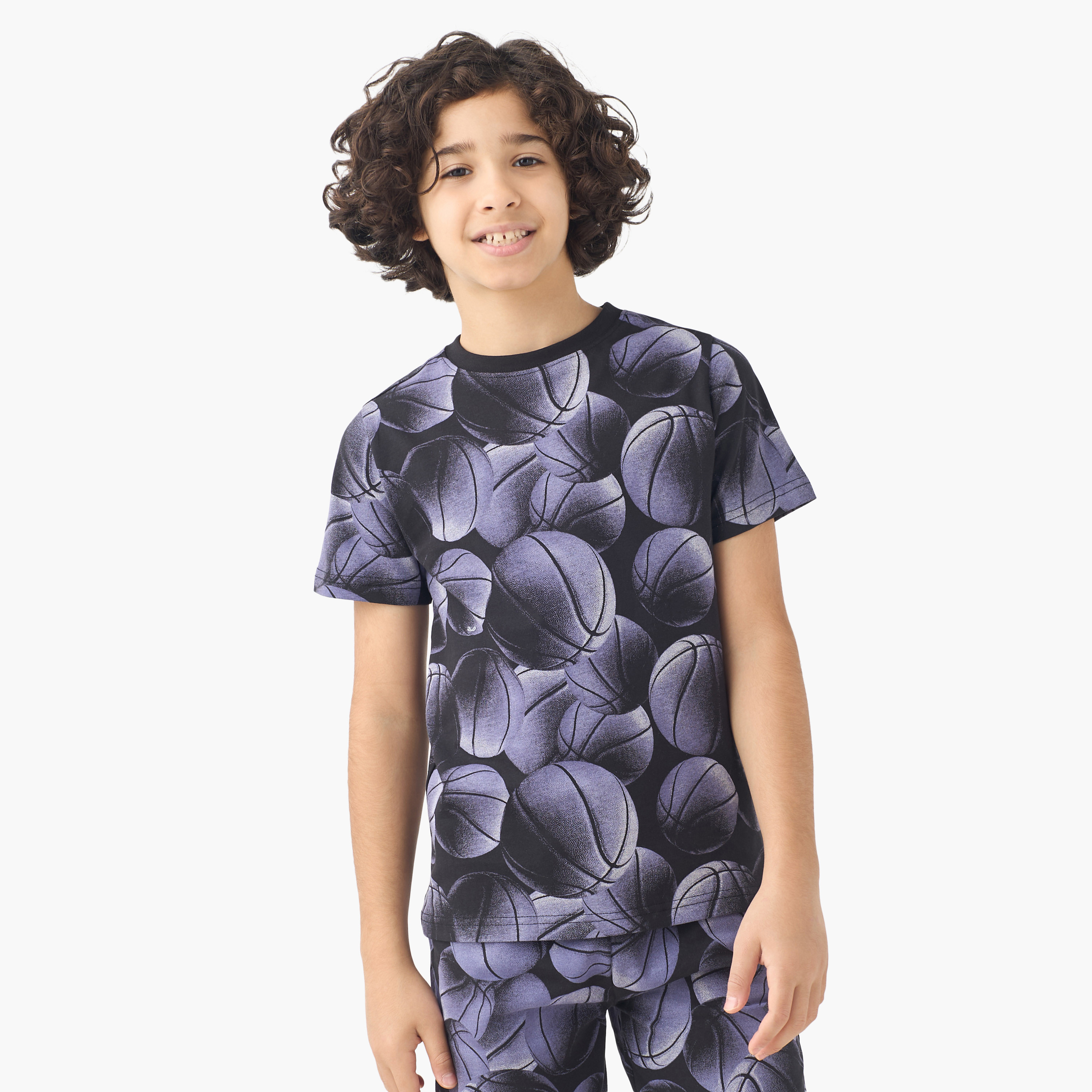 Juniors Crew Neck Short Sleeves T-shirt with Basketball Print-promo_babyshop_Buy2for30_KSA130526-image-1