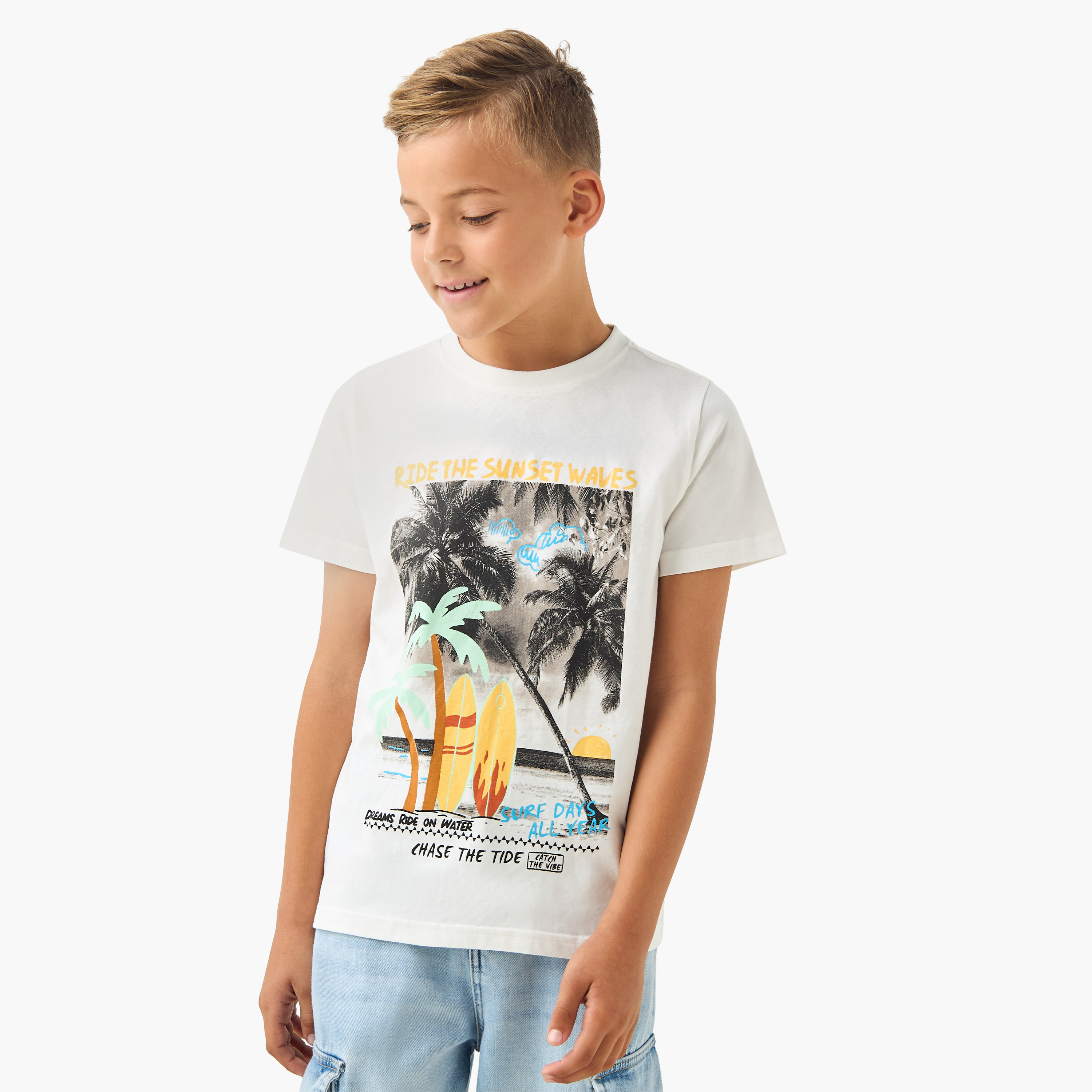 Juniors Crew Neck Short Sleeve T-shirt with Beach Print-boys-clothing-tshirtsandpolos-image-1