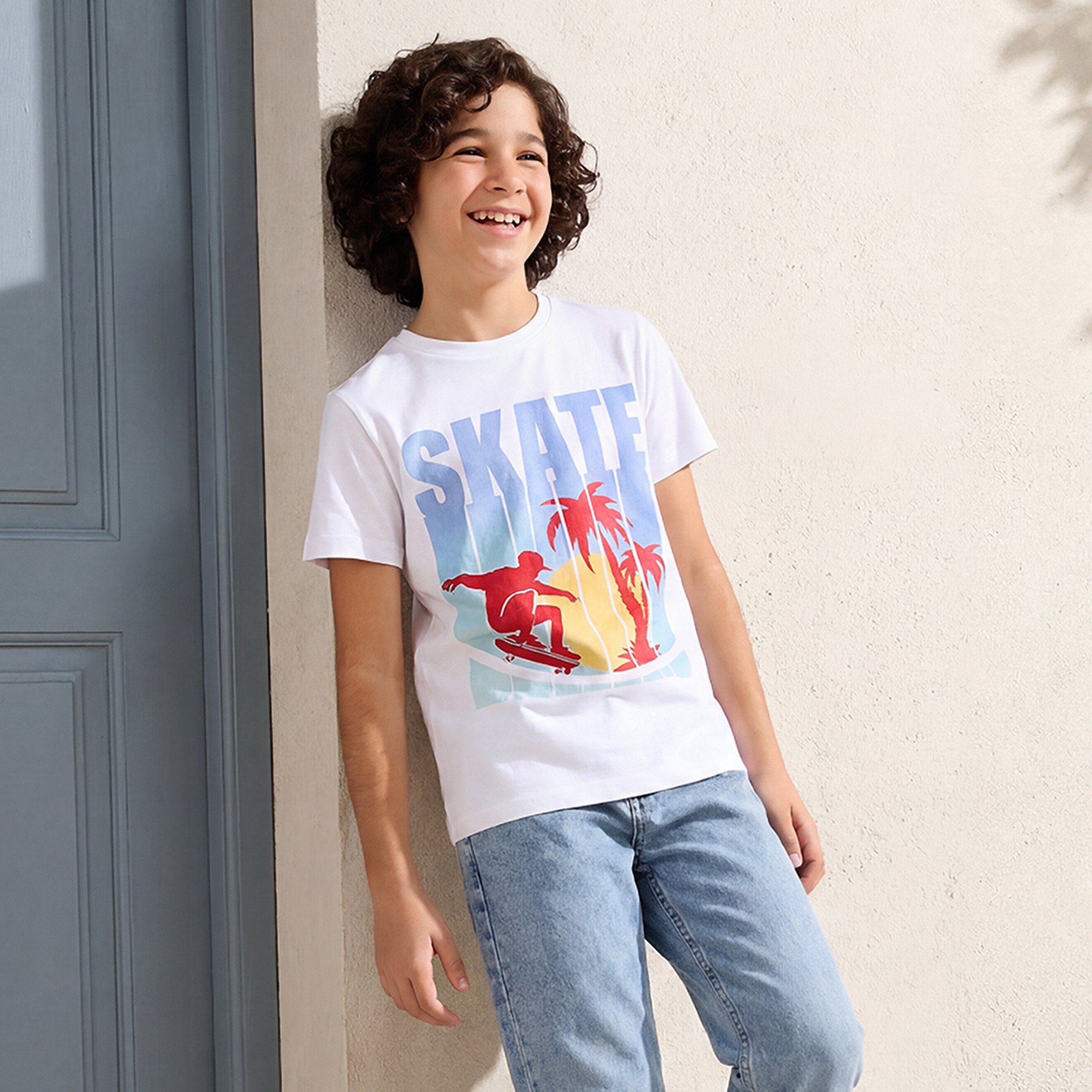 Juniors Crew Neck Short Sleeves T-shirt with Skater Print-boys-clothing-tshirtsandpolos-image-1