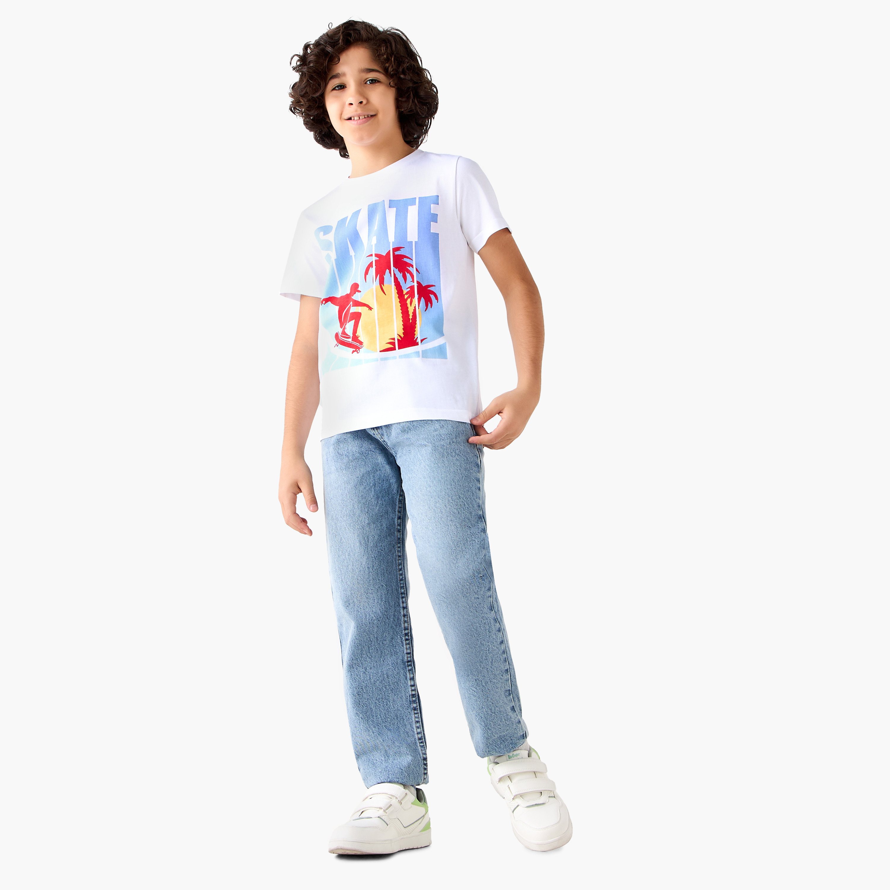 Juniors Crew Neck Short Sleeves T-shirt with Skater Print-boys-clothing-tshirtsandpolos-image-2