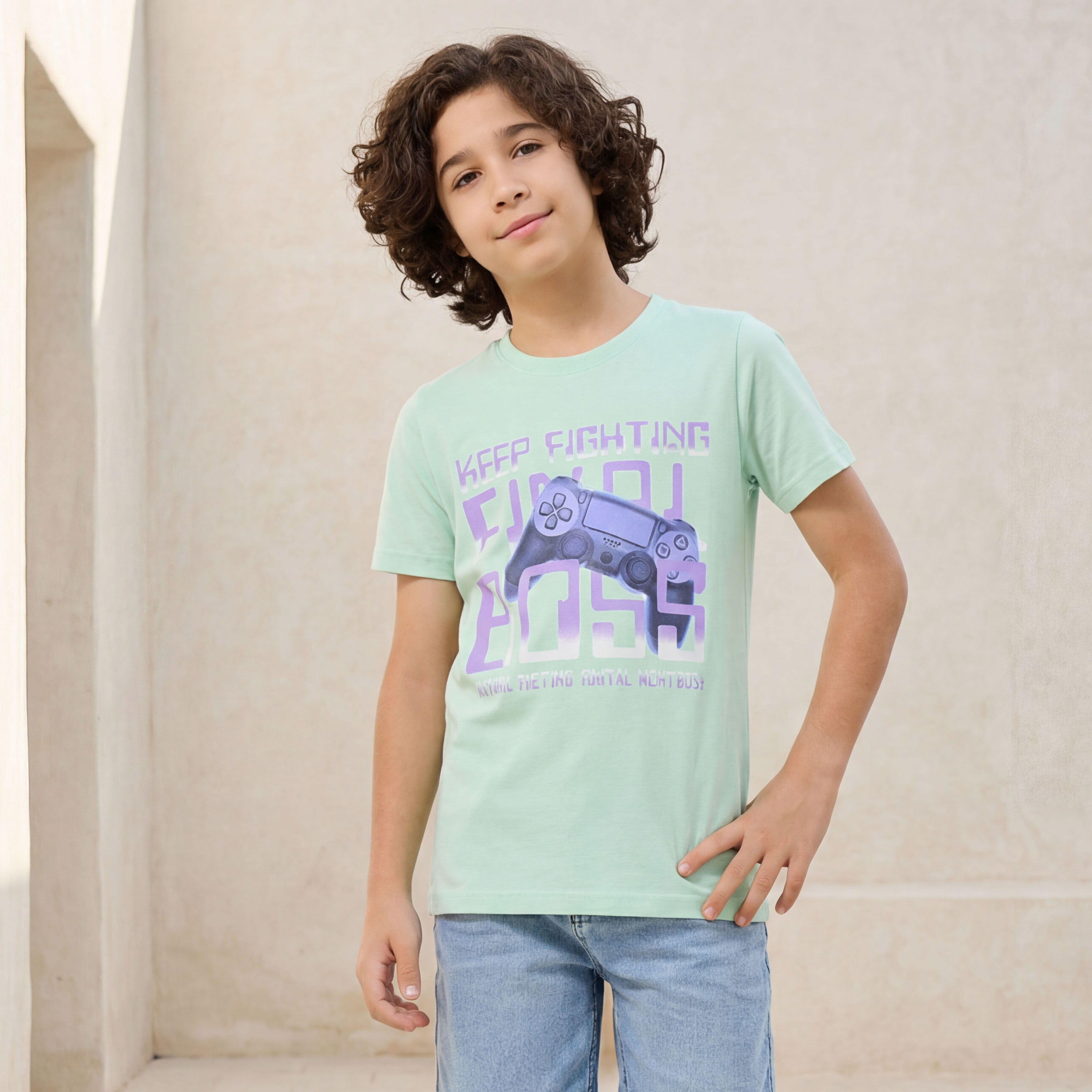 Juniors Crew Neck Short Sleeves T-shirt with Game Print-promo_babyshop_Buy2for30_KSA130526-image-1