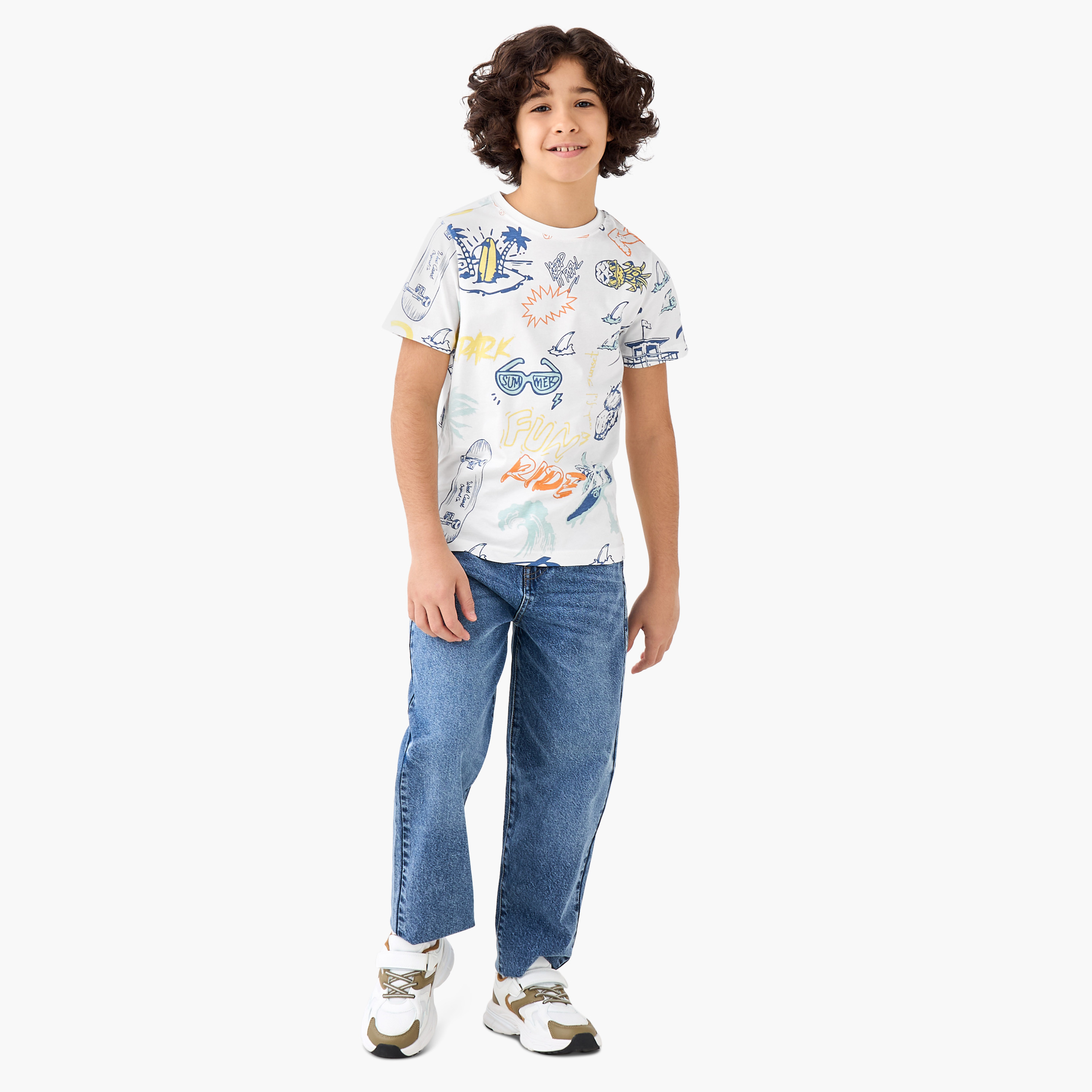 Juniors Crew Neck Short Sleeves T-shirt with Print-promo_babyshop_Buy2for30_KSA130526-image-2