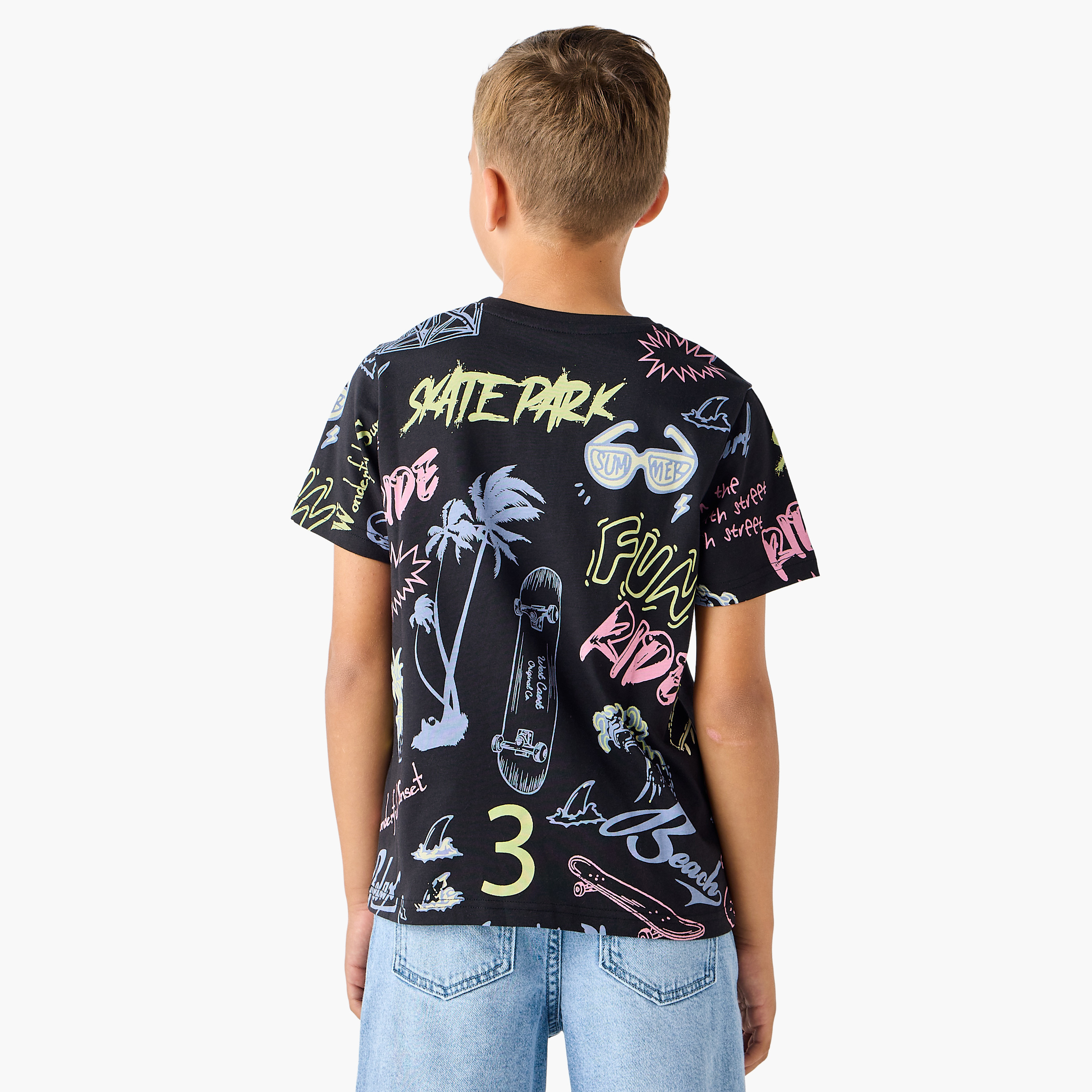 تيشيرت برقبة ضيقة وأكمام قصيرة وطبعات من جونيورز-boys-clothing-tshirtsandpolos-image-3